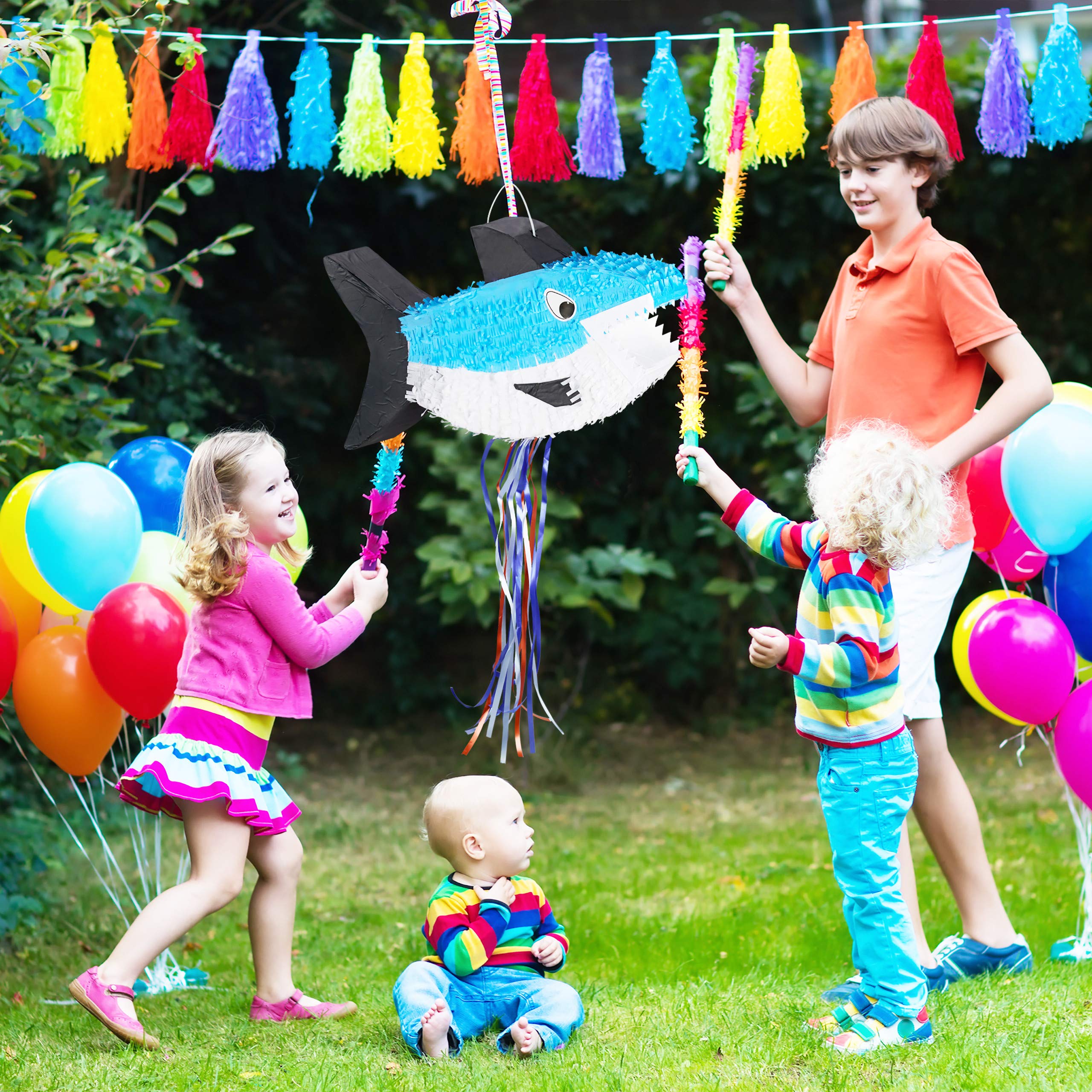 Relaxdays Pignatta a Forma di Squalo, da Appendere, per Bambini, per Bimbe e Bimbi Feste Compleanno, da Riempire, Blu