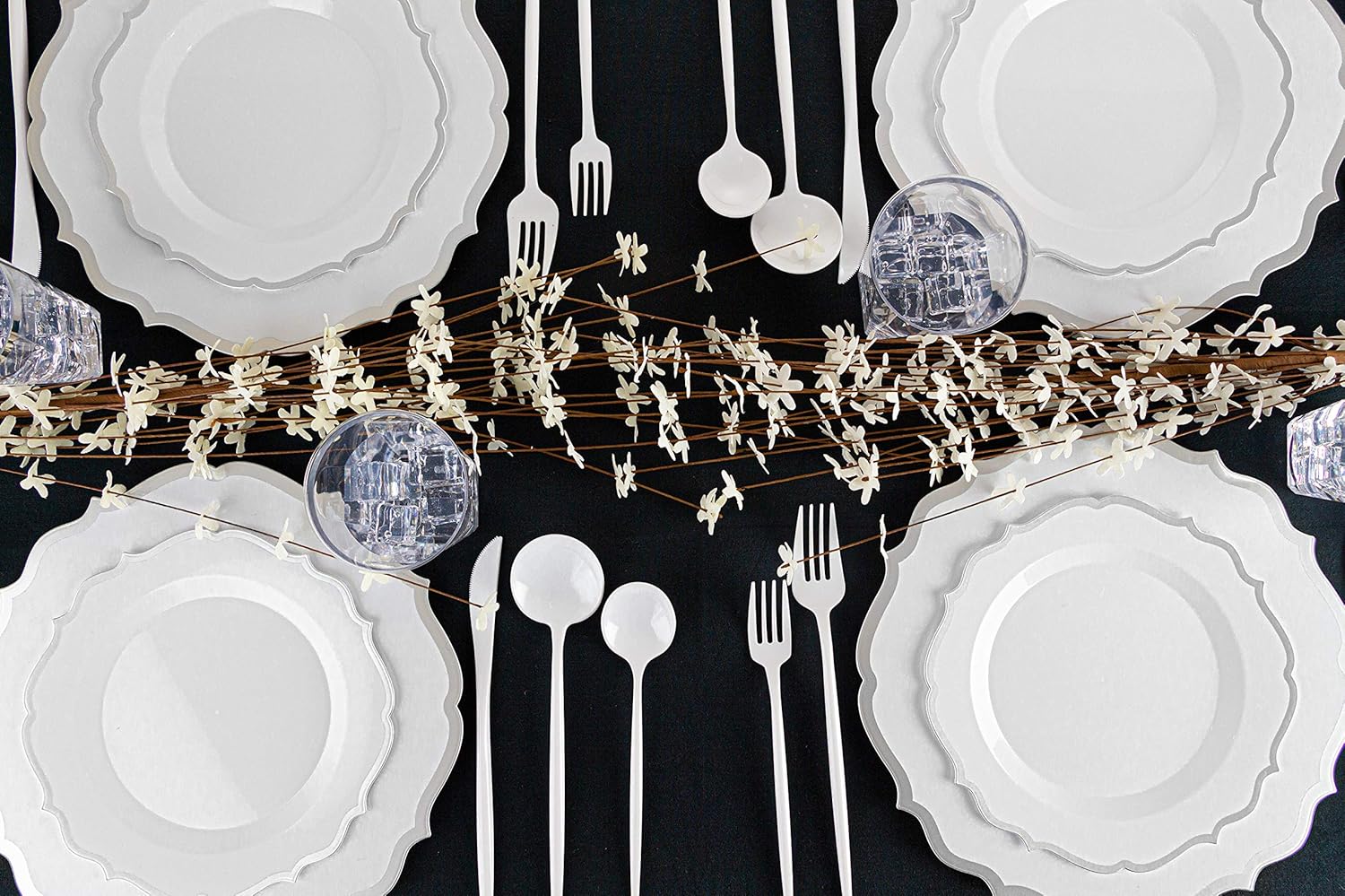 Novelty Modern Flatware Cutlery Disposable Plastic bo Set Luxury White,