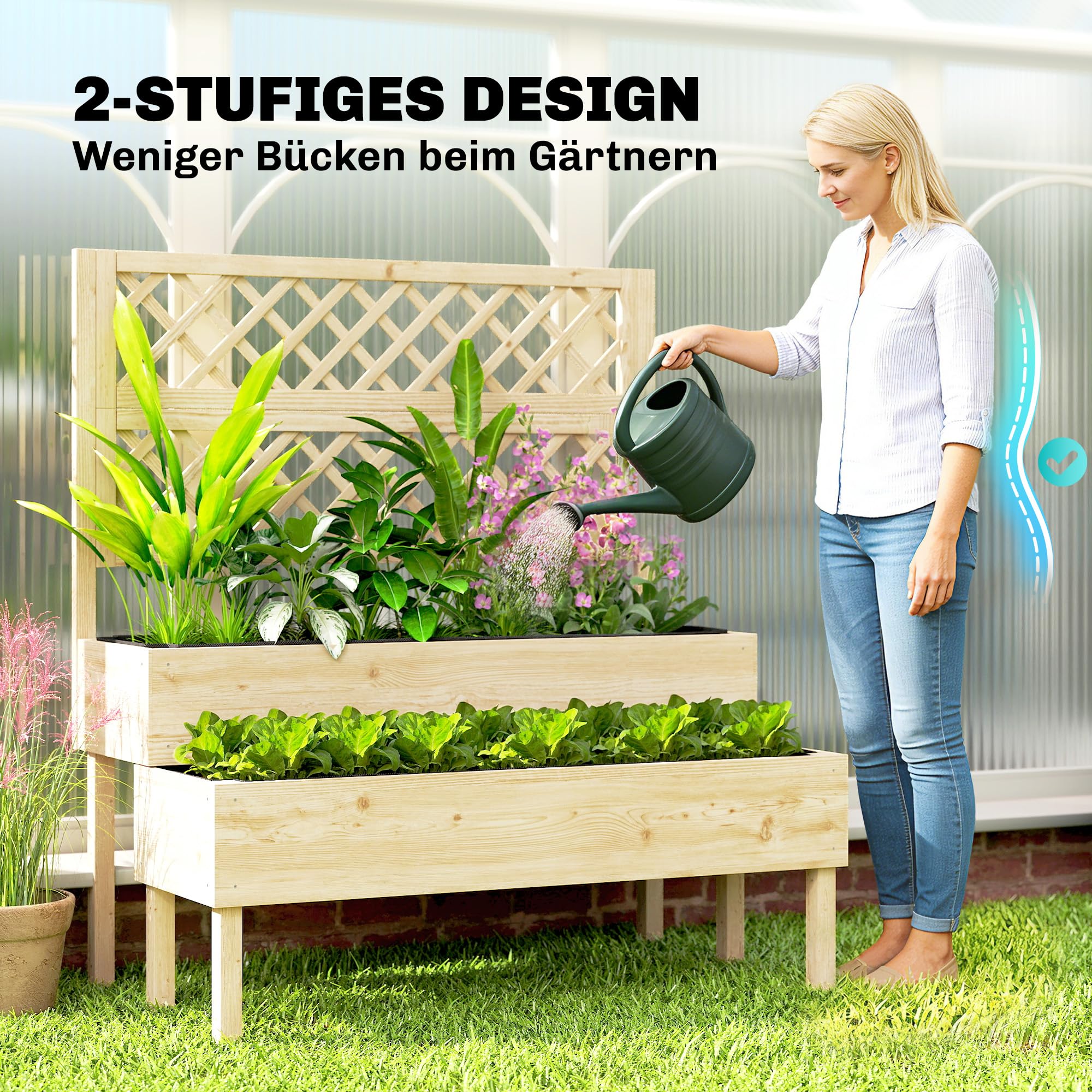 Outsunny Hochbeet mit Rankgitter 2-stufig Blumenkasten 108x62x120 cm