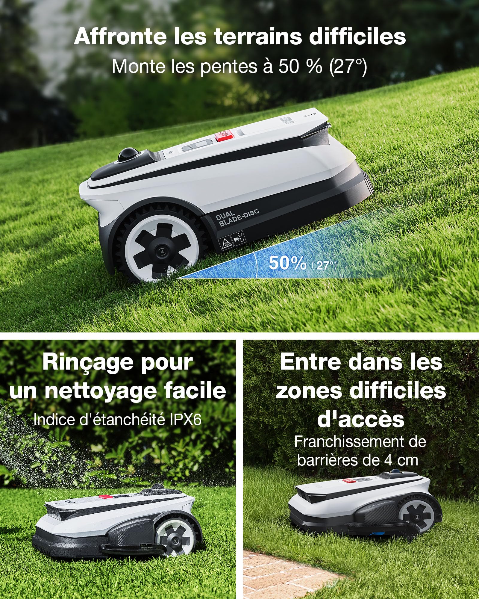 Ecovacs Goat A1600 LiDAR Pro Robot Tondeuse sans Fil, avec Garage,1600 M², Navigation Dual-LiDAR 360°, Cartographie Automatique, Évitement d'obstacles 3D par IA, Charge Ultrarapide