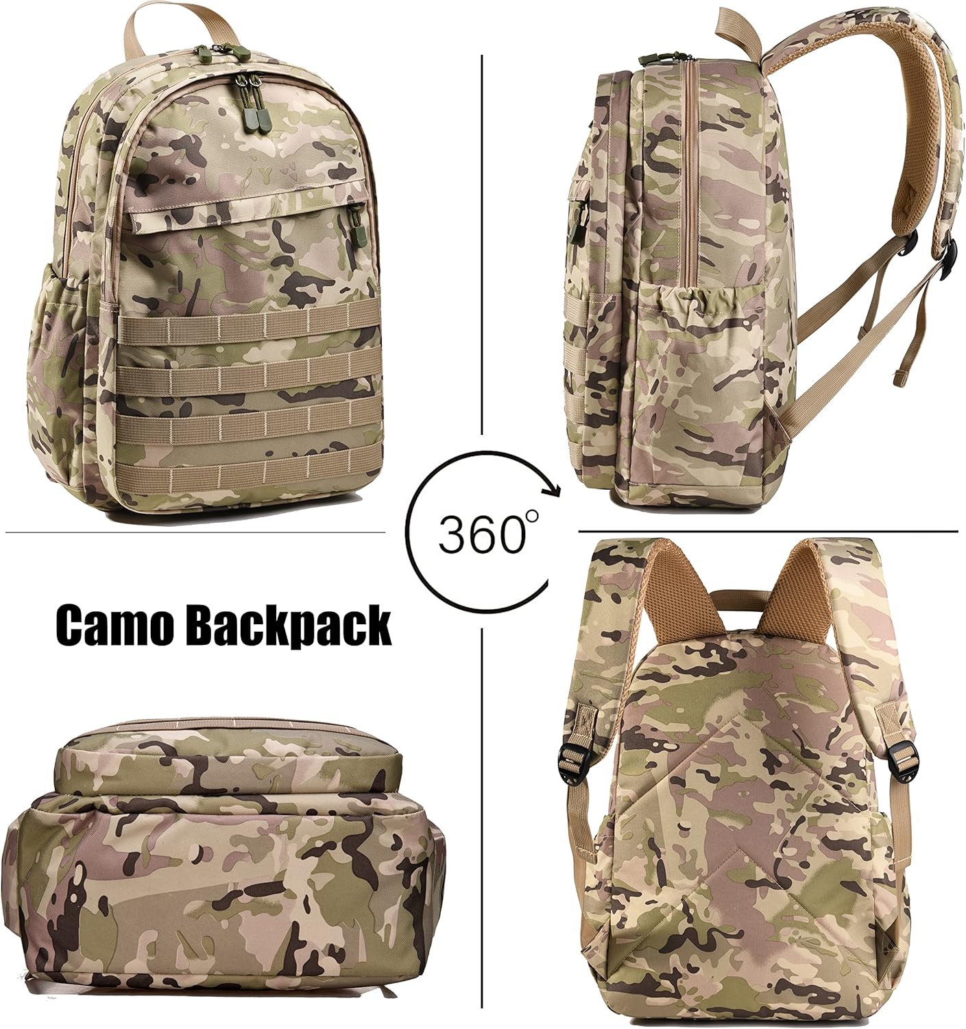 Wraifa Boys Backpack With Lunch Box Waterproof Kids School Bag Outdoor Travel Camping Daypack Camo Backpack for Boys Rucksack (Amy Green With Lunch Box, Large)