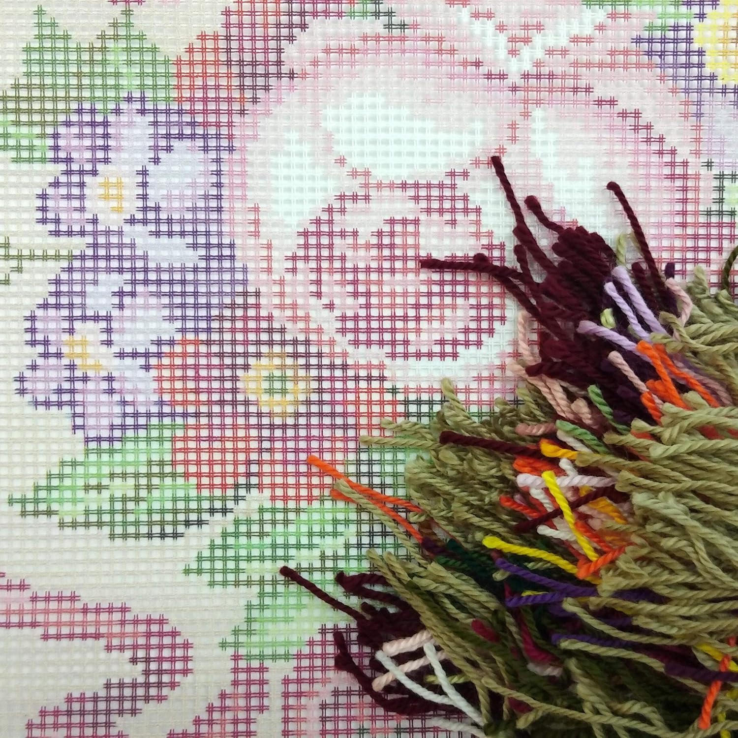 Brvsk Floral Embroidery Kit for Adults and Beginners — Classic Bouquet 16″ × 16″ with Clear, Precise Printed Design on Cotton Canvas; Includes 2 Needles, Yarn, and Easy-Read Chart