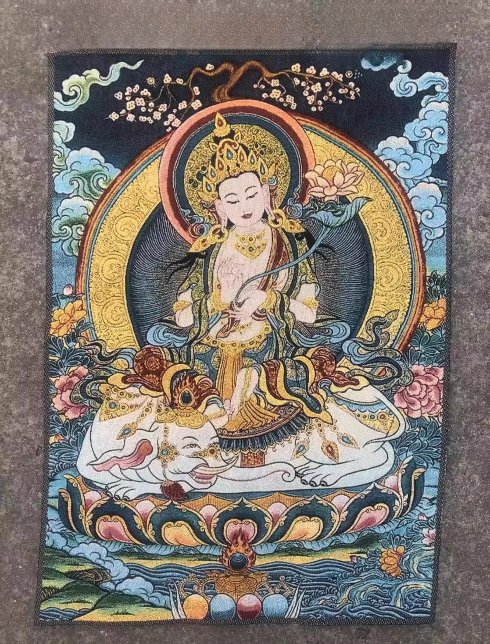 FENNYYAR Samantabhadra Thangka Ricamo Broccato, 60 cm 23,6 pollici, Ingresso Hall Tibetano Pittura Murale Decorativo