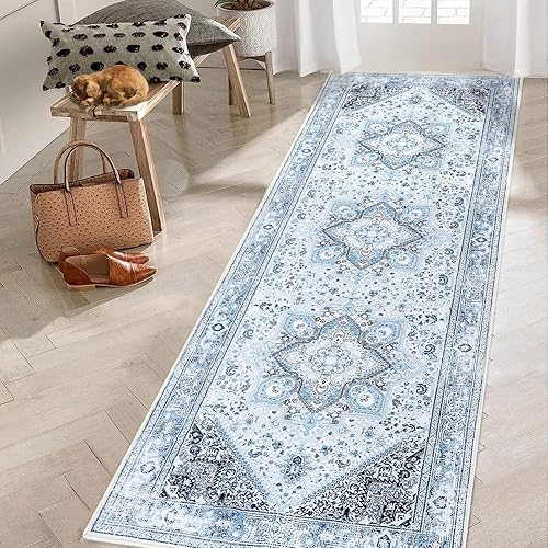 Alfombra bohemia de 5 x 7 pies para sala de estar, decoración vintage de dormitorio, antideslizante, alfombra de pelo bajo que no desprende pelusa,