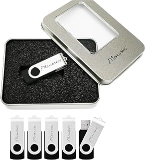 32GB Storage USB Flash Drive 3.0 with Tin Case/Box Set of 5 Thumb Drive Package. Flash Drive and Case for Weddings, Memories, Videos Perfect for Professional Photographers (Memories Label)