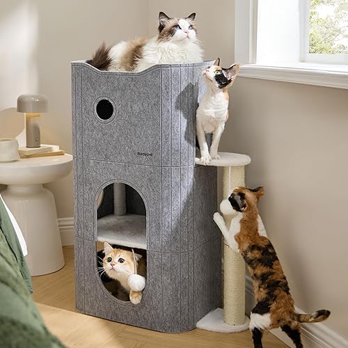 Miniatura 152 de Bedsure Casa para gatos de 2 pisos, condominios para gatos de interior con almohadilla para rascar y colgar bolas esponjosas, muebles pequeños