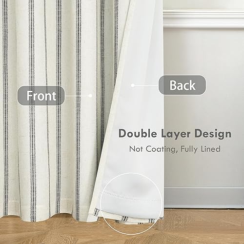 Vista 171 de DriftAway Cortinas opacas de mezcla de lino de 63 pulgadas de largo para dormitorio, cortinas de lino con estampado de rayas verticales, con Gris