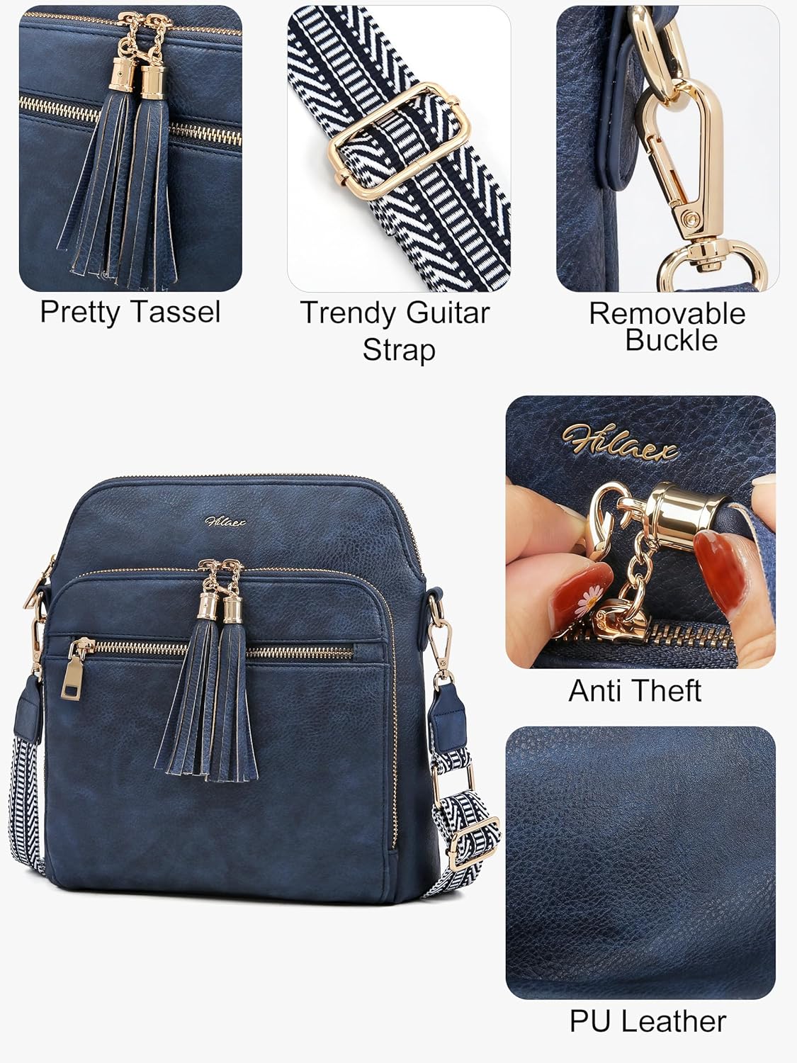 Women's Leather Crossbody Bags Anti Theft Purses RFID Blocking Handbags Trendy Travel Adjustable Strap Tassel - Image 8