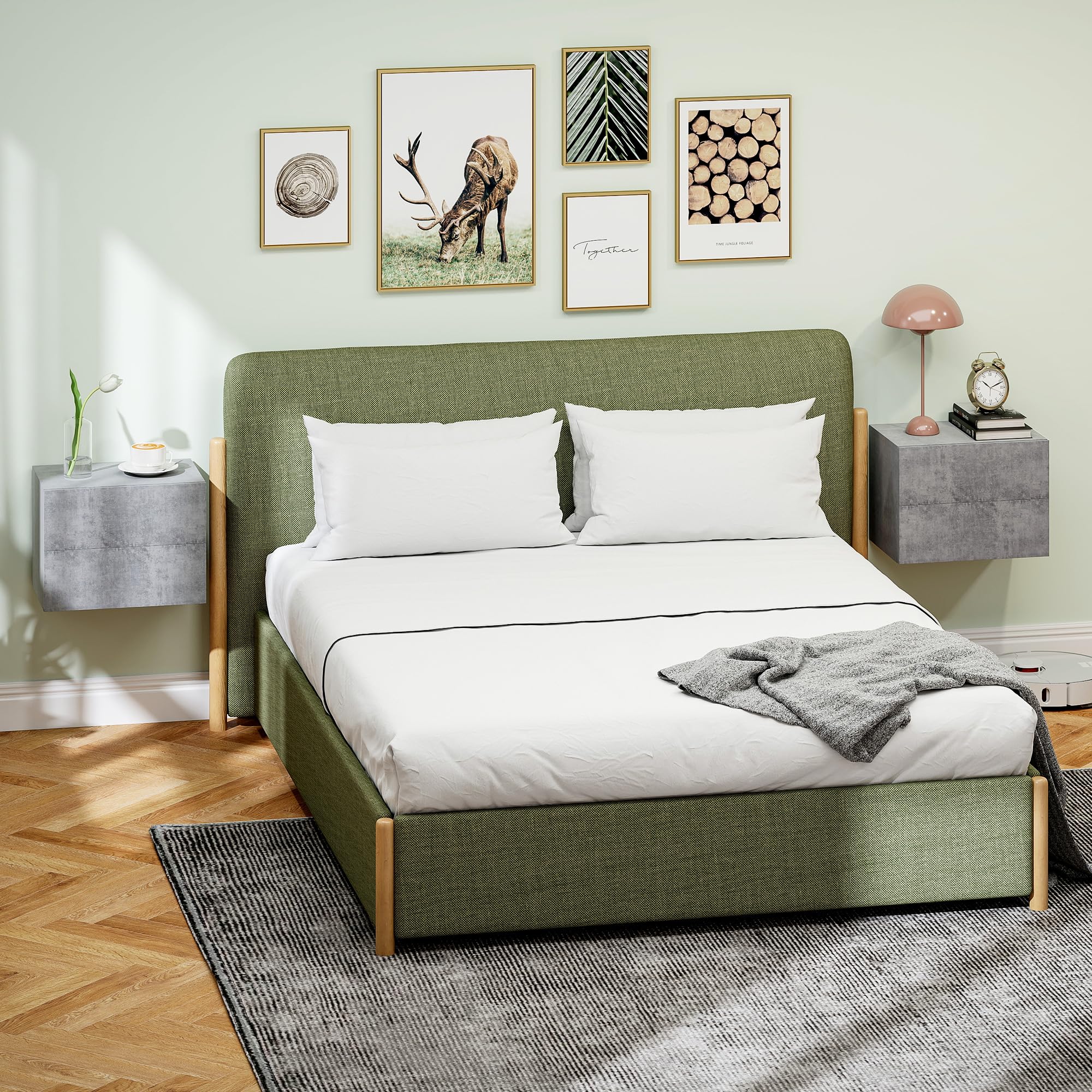 HOMCOM Set di 2 Comodini Sospesi con 2 Cassetti 40x29x30 cm Grigio Cemento | Comodini Camera da Letto, Tavolini Salvaspazio da Salotto