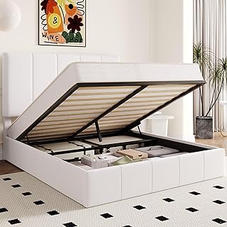 Allewie Queen Size Velvet Lift Up Storage Bed Frame, Vertical Channel Tu...