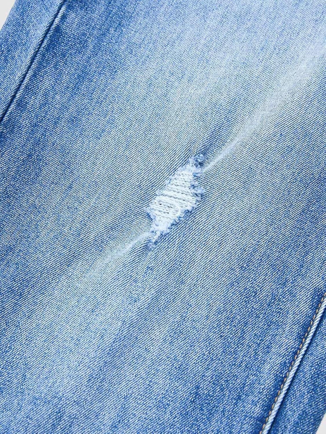 Flamingals Straight Leg Jeans for Women Wrap Mid Rise Cuffed Casual Wash Roll Raw Hem Cropped Denim Pants - Image 7