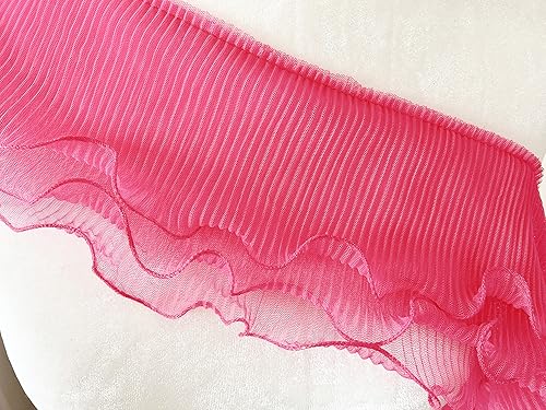 Miniatura 3 de PEPPERLONELY 1 yarda de 3 capas de tul plisado de tela de gasa con flecos, ribete elástico con volantes, cuello de vestido, puños de costura, 5