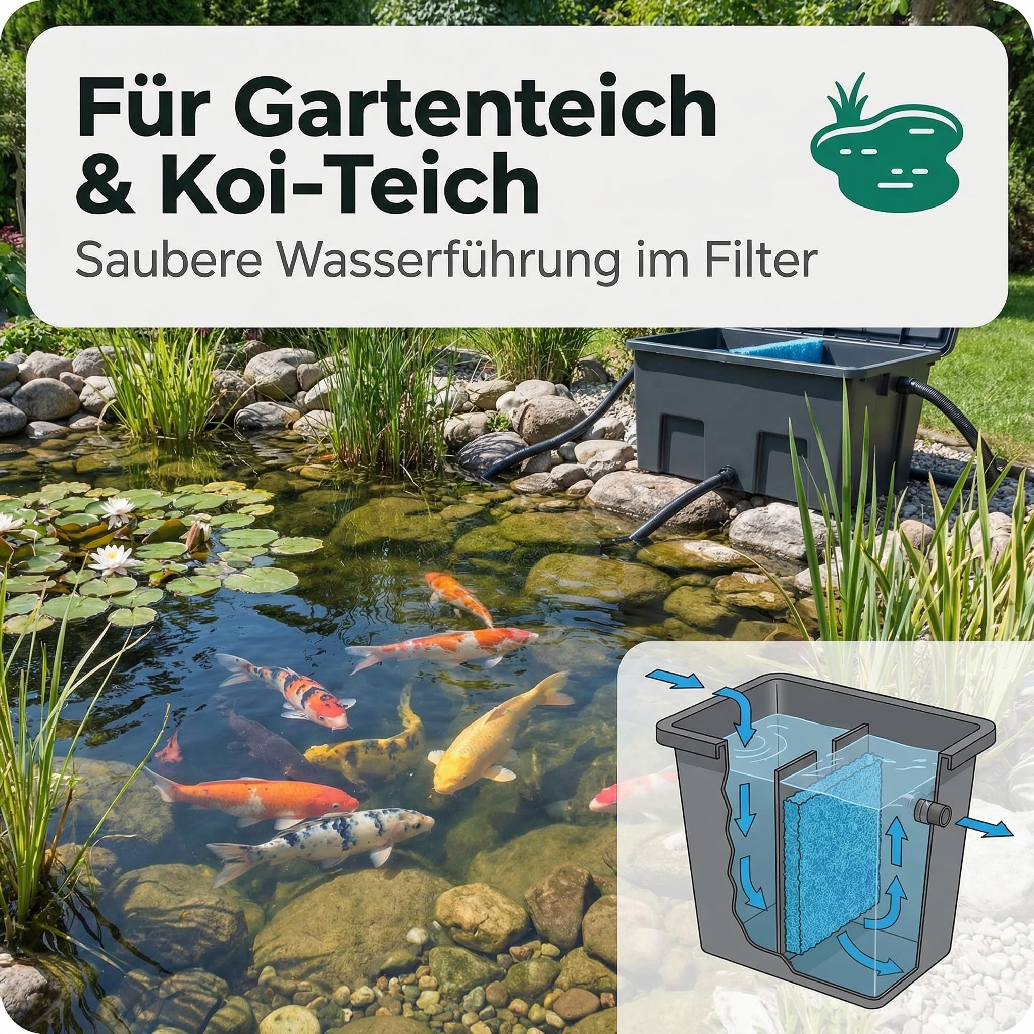 Pondlife Japanmatte Filtermatte für Teichfilter, grob, 120 x 100 x 3,8 cm, Nylon Blau, zuschneidbar