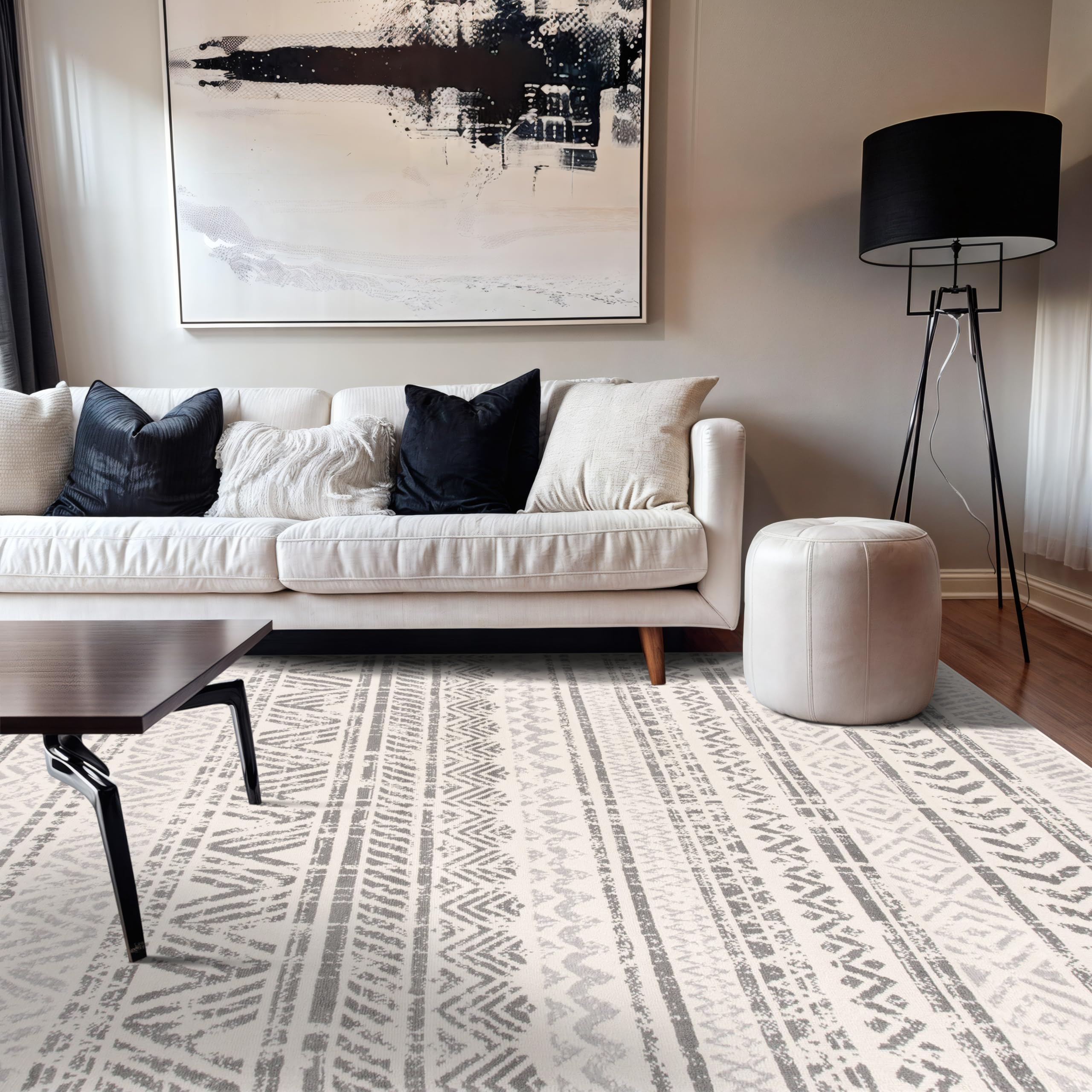 Rugshop Geometric Boho Area Rug Gray Tribal Pattern Perfect for Living Room Dining Room Bedroom 5 x 7