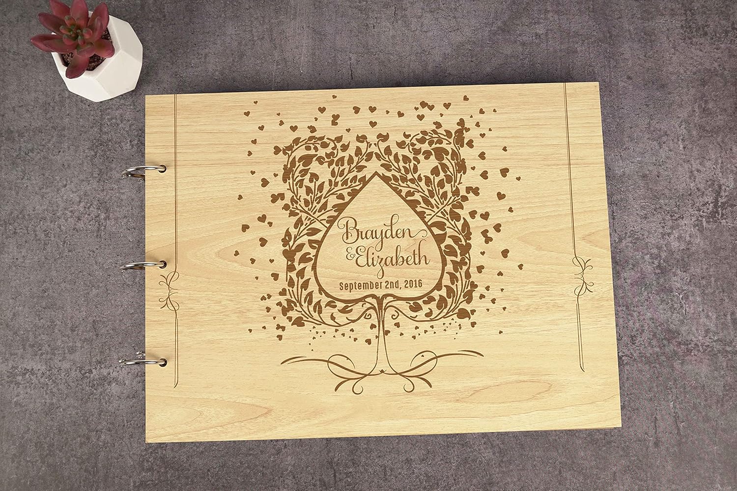 Darling Souvenir Personalized Engraved Laser Cut Wedding Guest Book Wooden Cover Sign-in Book Registry Guestbook Scrapbook-N8