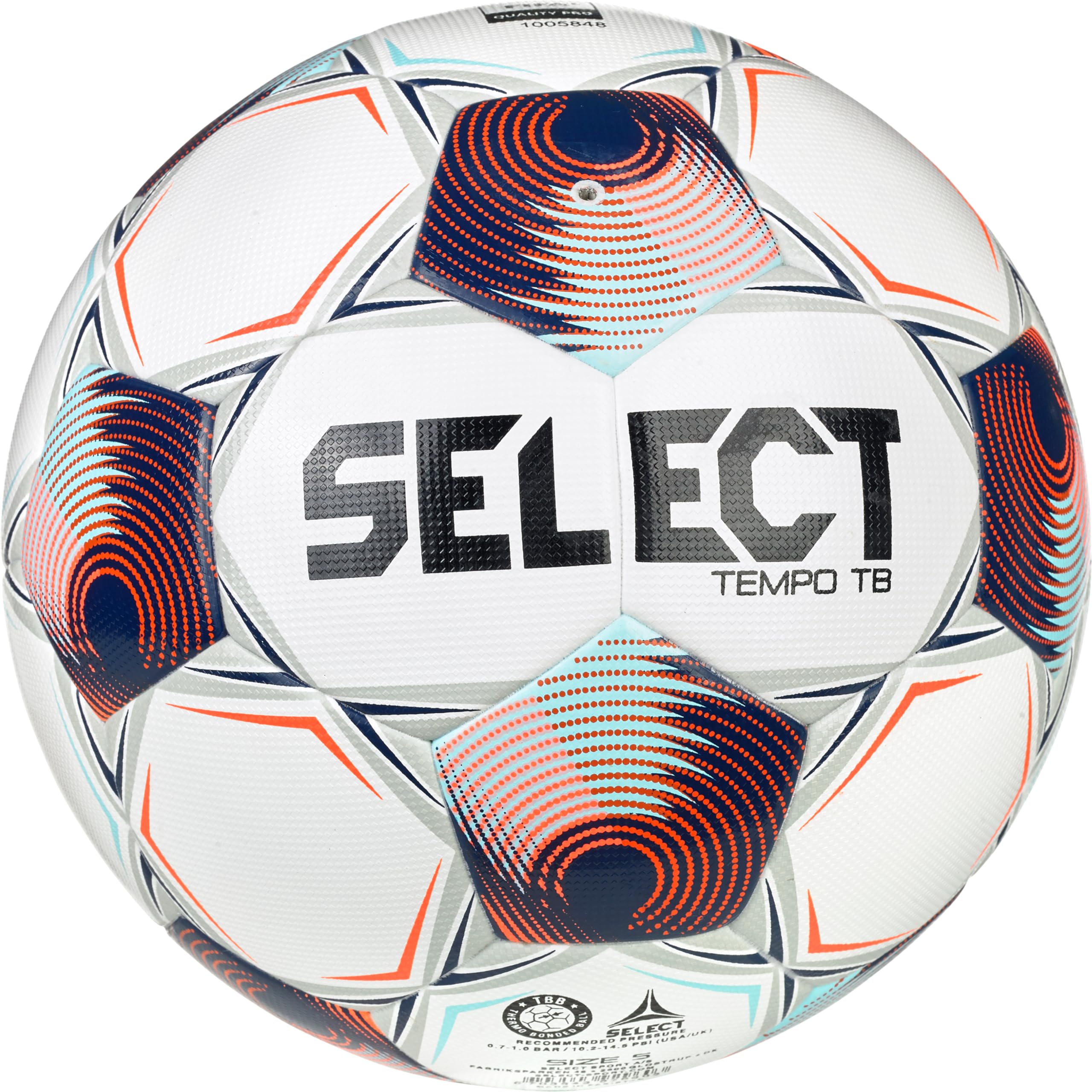 SELECT Tempo TB NFHS Pallone da calcio, bianco/blu/arancione, misura 5