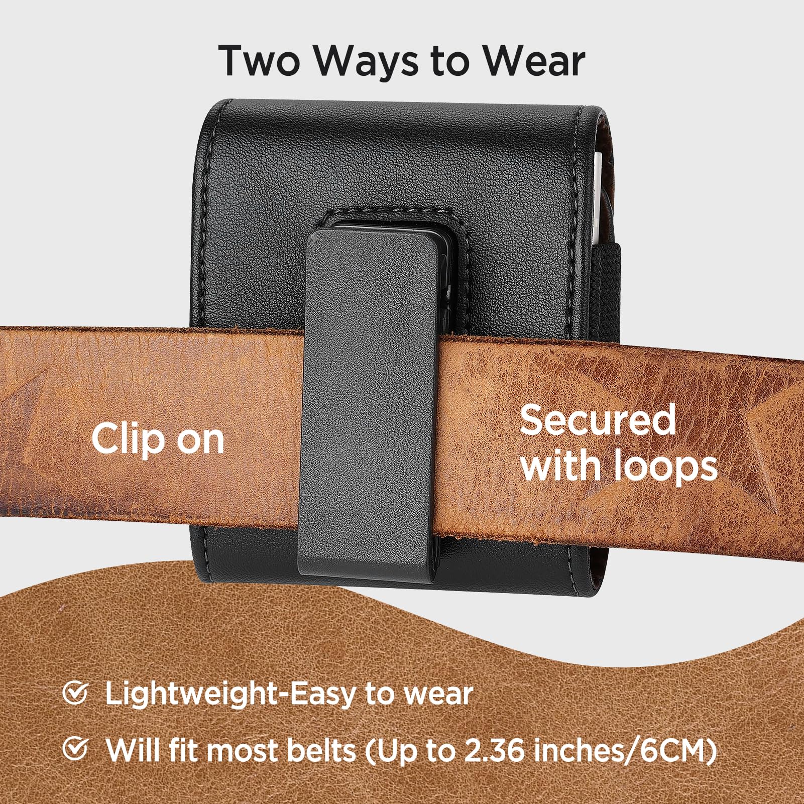 Miimall Etui na telefon komórkowy kompatybilne z Samsung Galaxy Z Flip 7/7FE/6/5/4/3/MOTO Razr40/50/60 Ultra, etui na pasek z klipsem do paska, obracane o 360°, cienkie, skórzane etui na pasek, etui