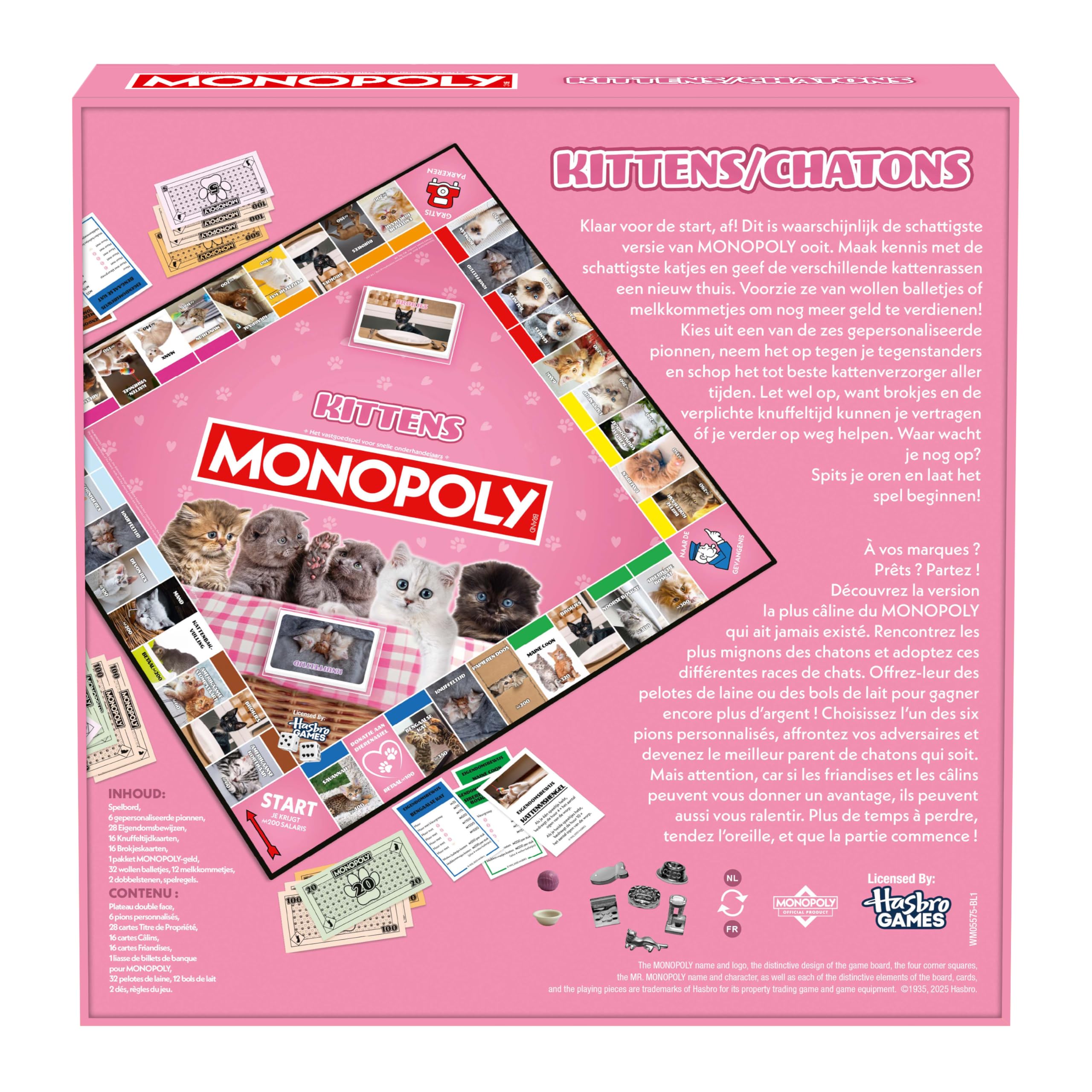Winning Moves Monopoly Cat Baby Edition - Monopoly gra dla fanów - Gry rodzinne Strategia Gry planszowe Koty Niemowlęta - 2+ graczy od 8 lat - holenderski/francuski