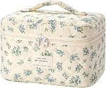 Trousse de maquillage matelassée HBselect pour femmes, trousse cosmétique en coton floral, grande trousse de maquillage de voyage, trousse de toilette esthétique Coquette