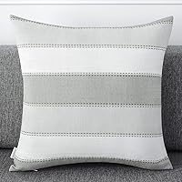 Vista 100 de AmHoo - Juego de 2 fundas de almohada decorativas para casa de campo, a rayas y a cuadros, juego de fundas de almohada de algodón y lino para sofá
