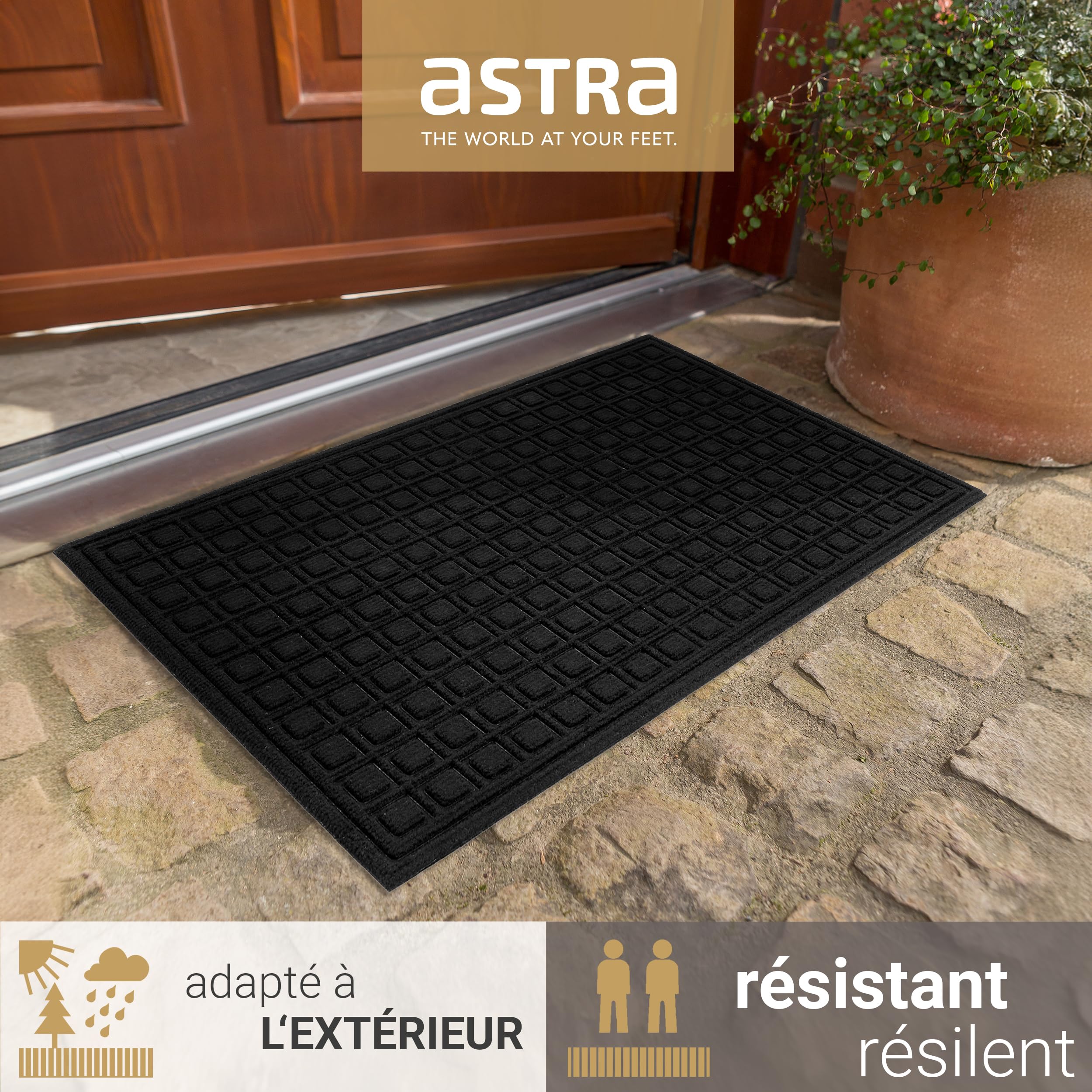 Astra Paillasson extérieur antidérapant - Tapis de propreté résistant aux intempéries - Paillasson extérieur Anti-salissures pour l'entrée - Lot de 2 45 x 75cm - Boîte Noire