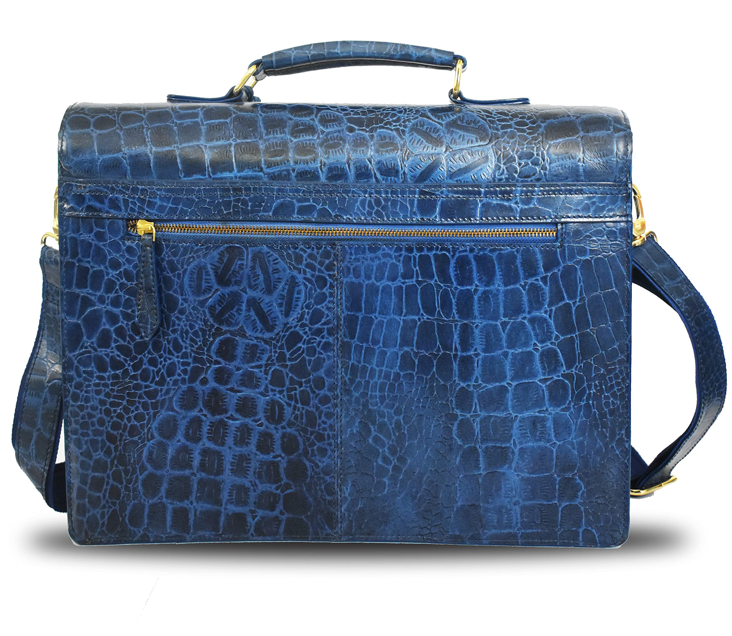 Amster Unisex Leather Briefcase Laptop Shoulder Business Bag (BLUE) 1