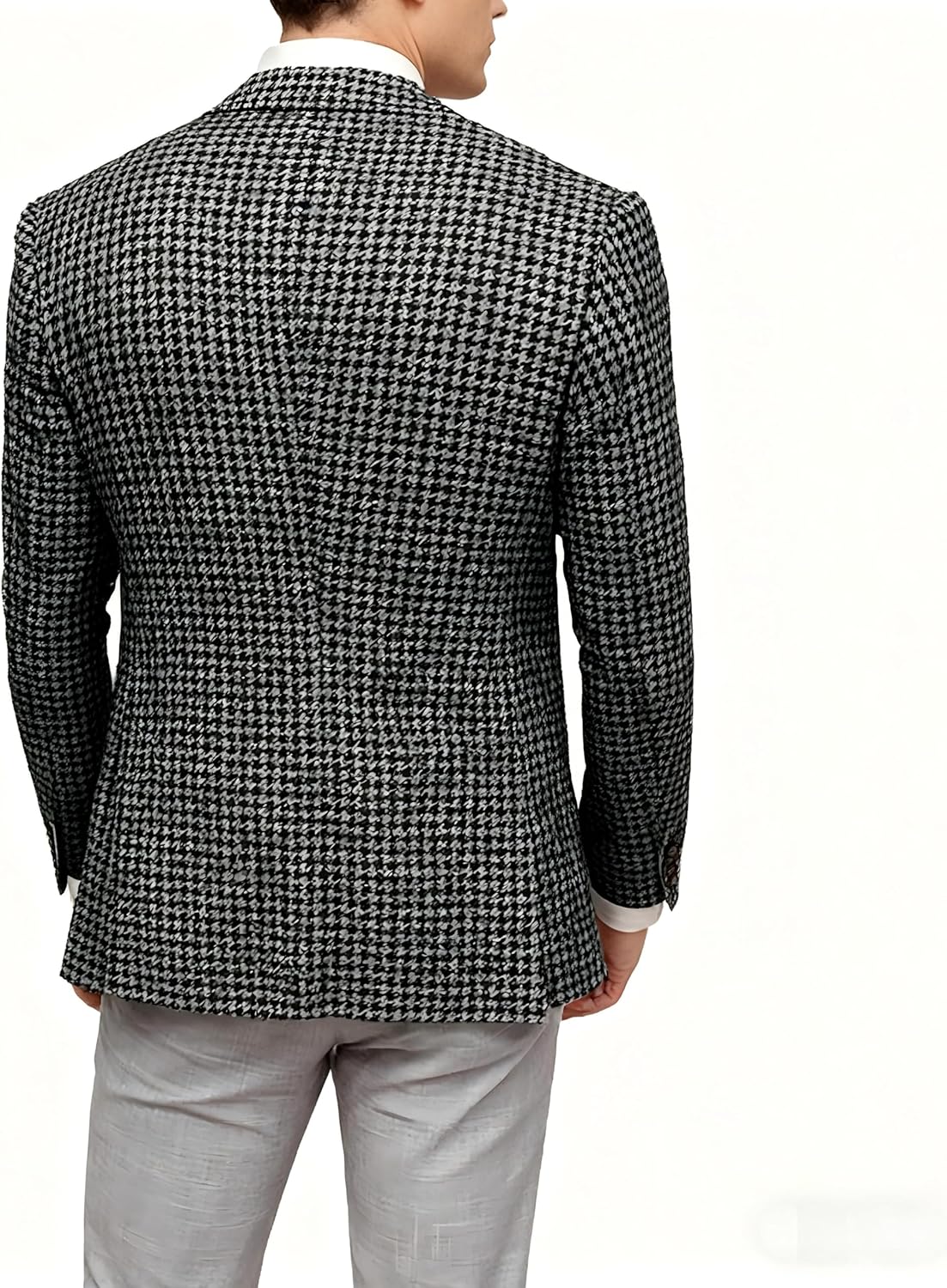 Men's Houndstooth Blazer Notch Lapel Single Breasted Slim Fit Business Suit Jacket Holiday Dinner Christmas Party