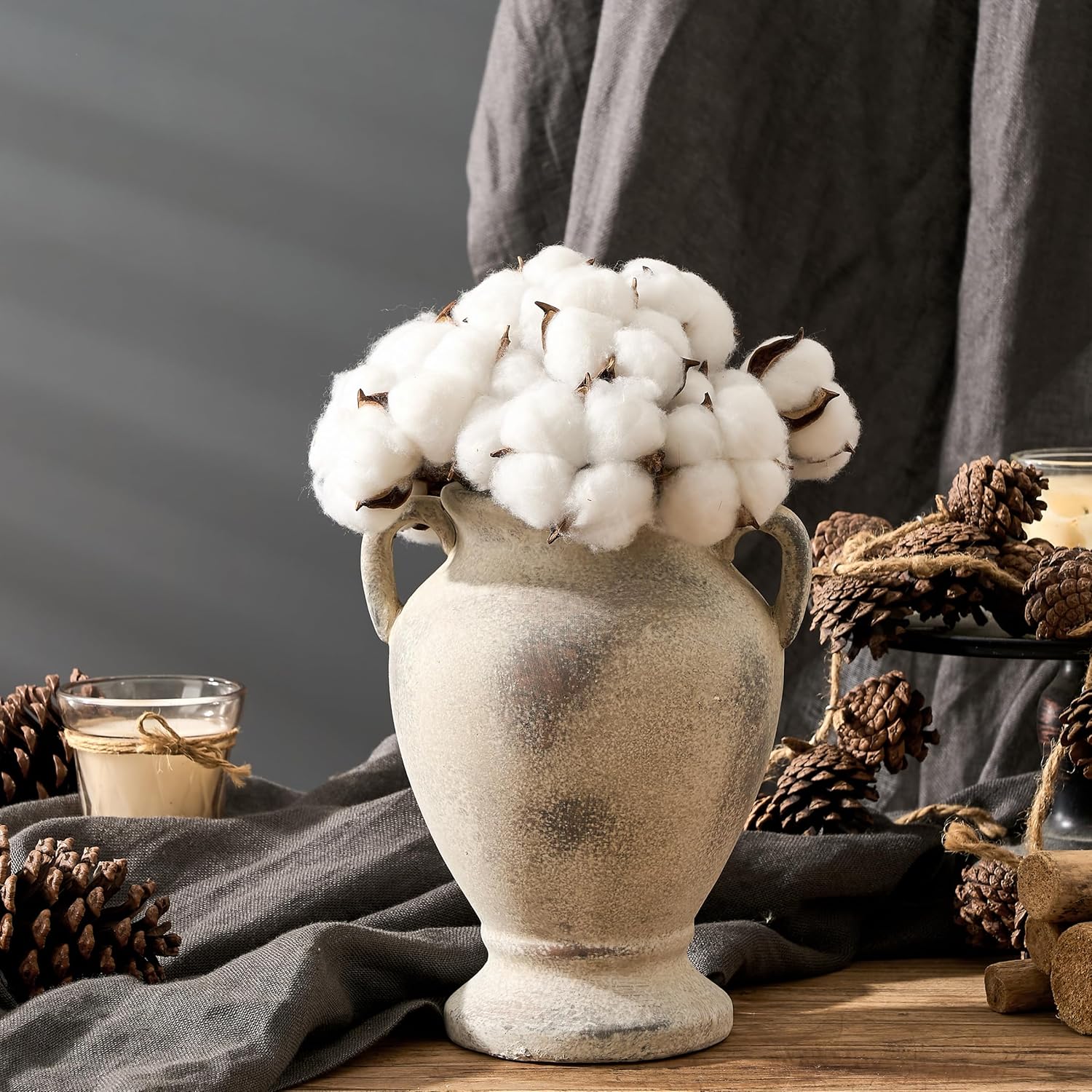 Ceramic Rustic Flower Vase with Handles, 8.46 Inch Tall Vintage Pottery Home Decor, Farmhouse Terracotta Vase for Living Room, Table, Shelf, Mantel Decoration, Farmhouse- Brown - Image 7