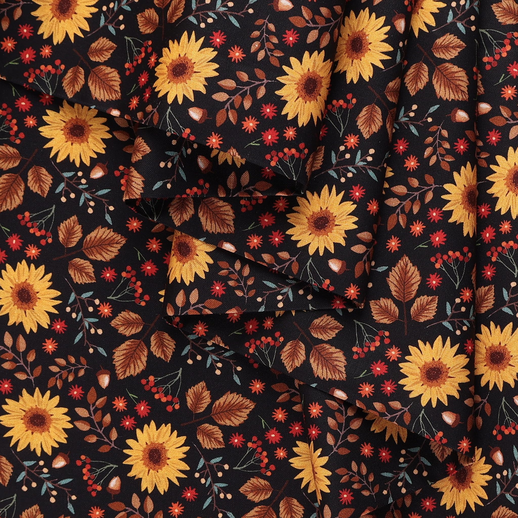 Mook Fabrics Fall Collection Fabric [45in. Wide] – 100% Cotton Material for Quilting, Home Decor Accents | Arts, Crafts & Sewing, Autumn Sunflowers Black Cut by The Yard