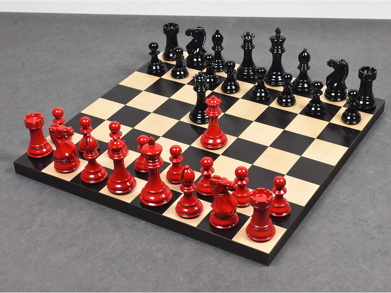 RoyalChessMall-4.1" Pro Staunton Weighted Red & Black Painted Wooden Chess Pieces Only Set