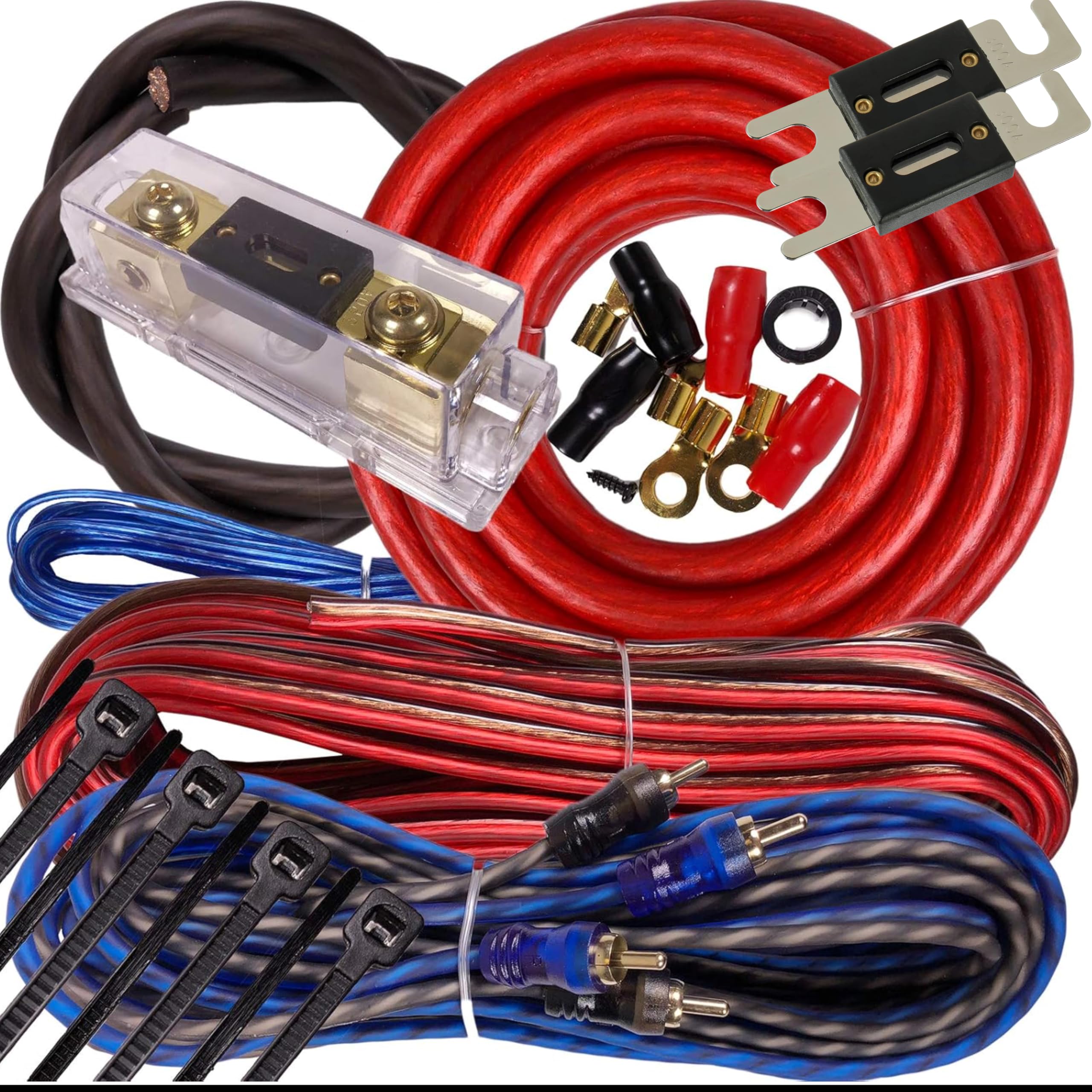 Gravity BGR-KIT4-R-PK2-3000W Complete 3000W 4 Gauge Amplifier Installation Wiring Kit Amp Pk2 4 Ga for Installer and DIY Hobbyist - Perfect for Car/Truck/Motorcycle/Rv/ATV, 3000W / RED