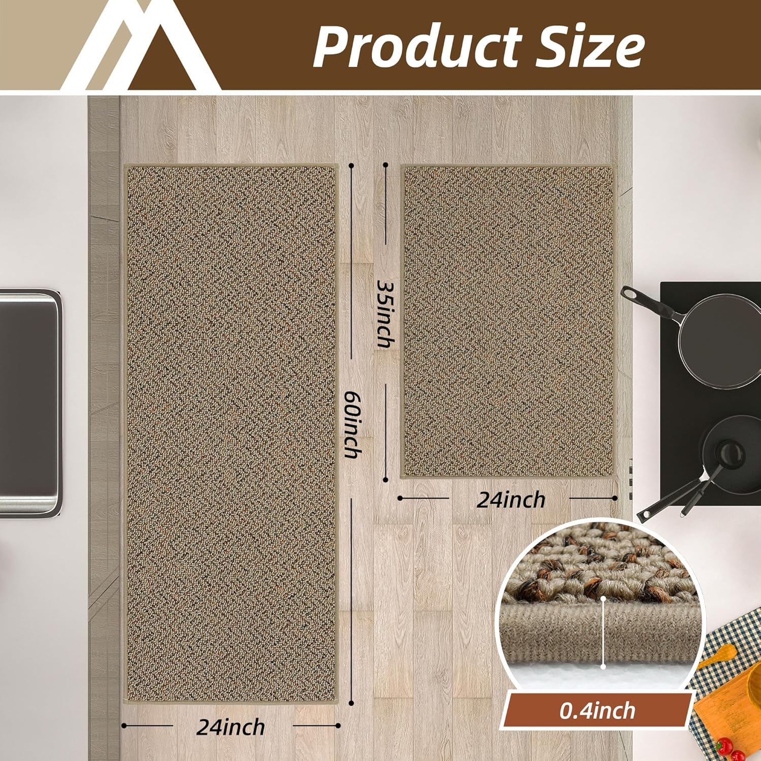 cosy homeer kitchen rugs non slip washable 24"x36"+24"x60" absorbent kitchen mats for floor stain resistant kitchen runner rug sets of 2 kitchen floor mats for sink,taupe taupe 24inx36in+24inx60in