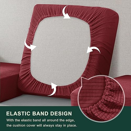 Miniatura 6 de CHUN YI - Funda elástica de cojín para sofá de 3 plazas, funda de asiento de sofá con tela jacquard de elastano (grande, color vino)