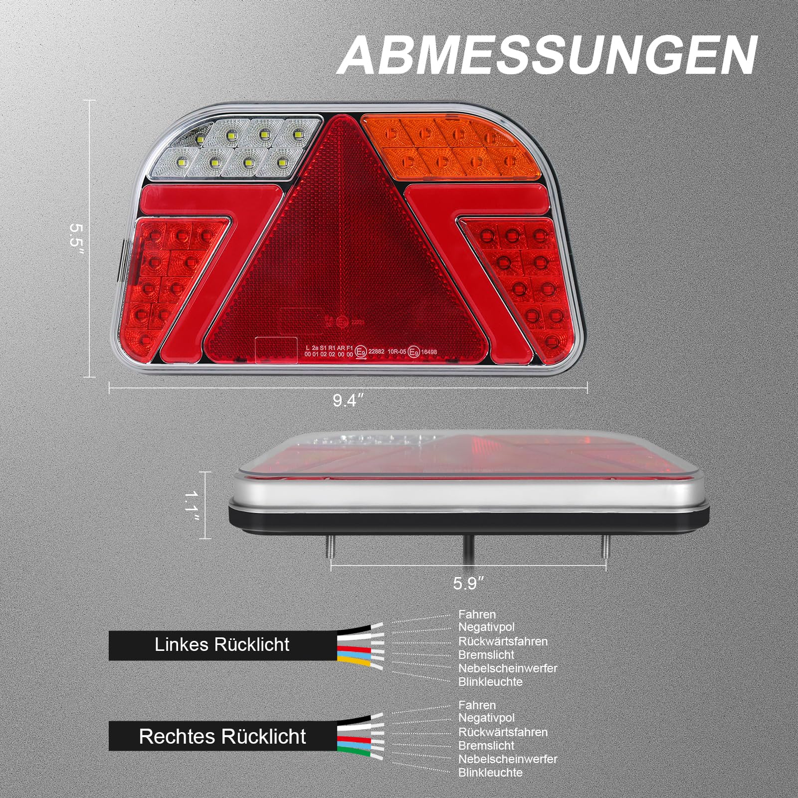 Agrieyes Anhänger Beleuchtung Mit Nebelscheinwerfer, LED Rückleuchten Anhängers Mit Rückfahrscheinwerfer, 12V/24V Anhängerbeleuchtung Rücklicht Heckleuchten für Anhänger Traktor PKW