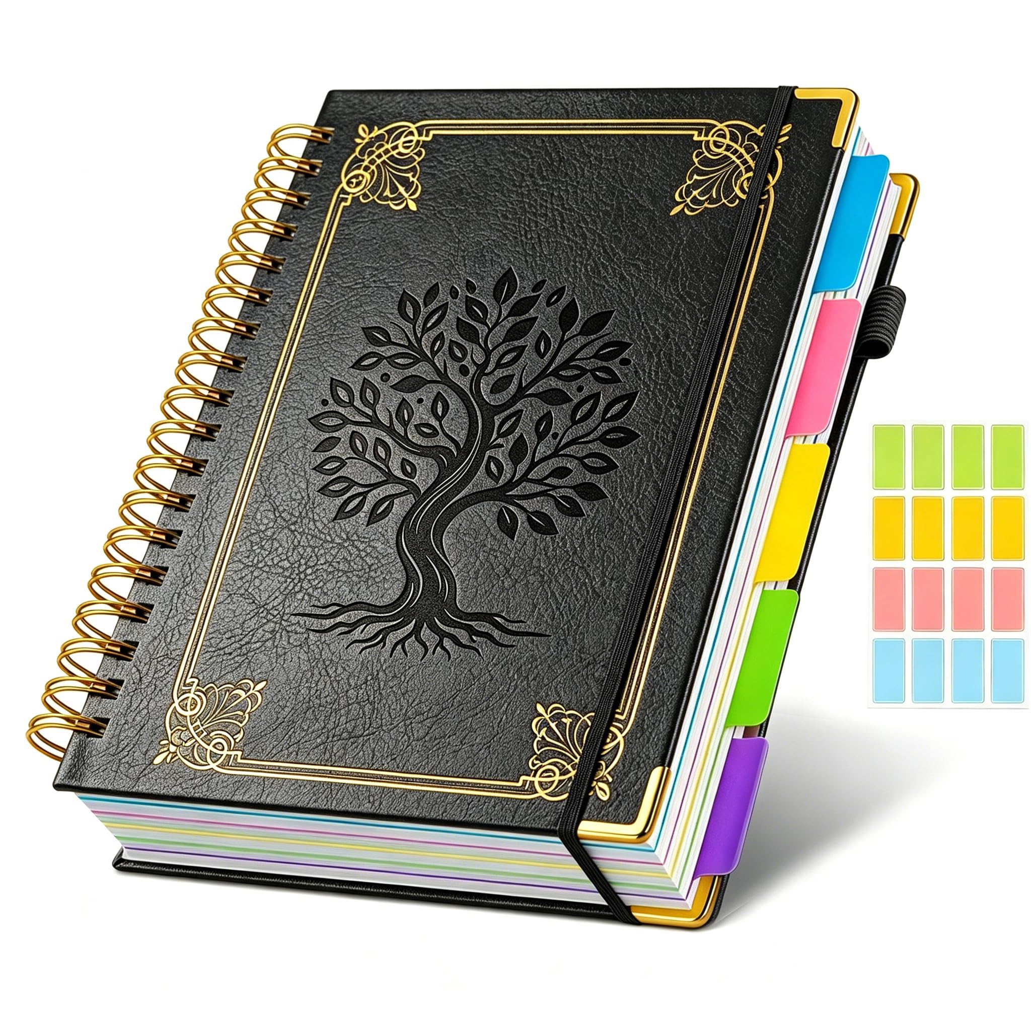 Diario a spirale con copertina rigida con divisori rimovibili, 5 quaderni per argomenti per scuola di lavoro, 300 pagine 20,3 x 25,4 cm, B5 in pelle a righe, diario universitario per donne