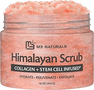 M3 Naturals - Exfoliante corporal y facial con sal del Himalaya y con lichi, aceite de almendras dulces, cuidado natural de la piel, exfoliante para espinillas, acné, cicatrices, reduce las arrugas, tratamiento anticelulítico de 12 onzas