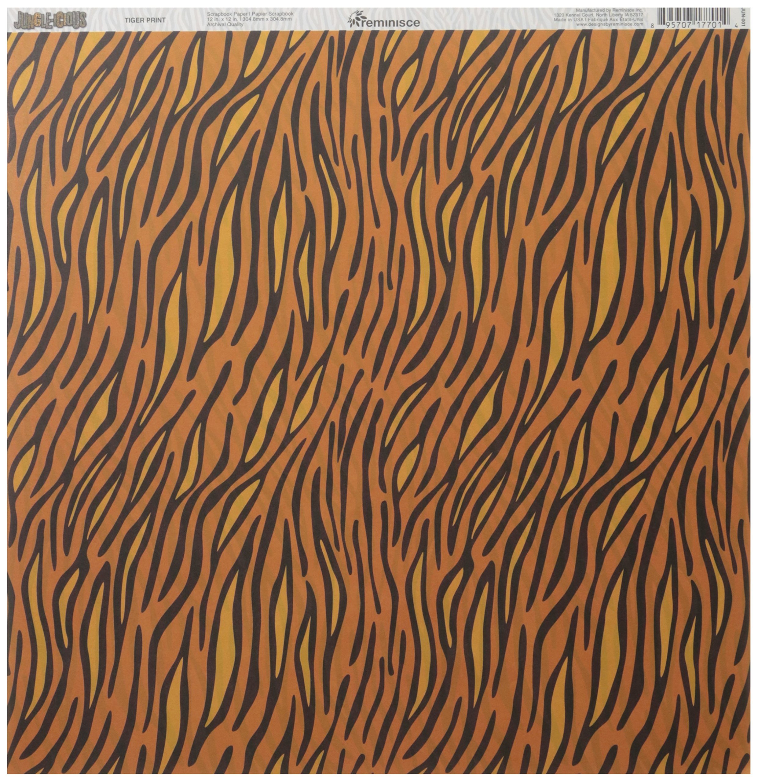 Reminisce Jungle-icious 12 by 12-Inch Double Sided Scrapbook Paper, Tiger Print