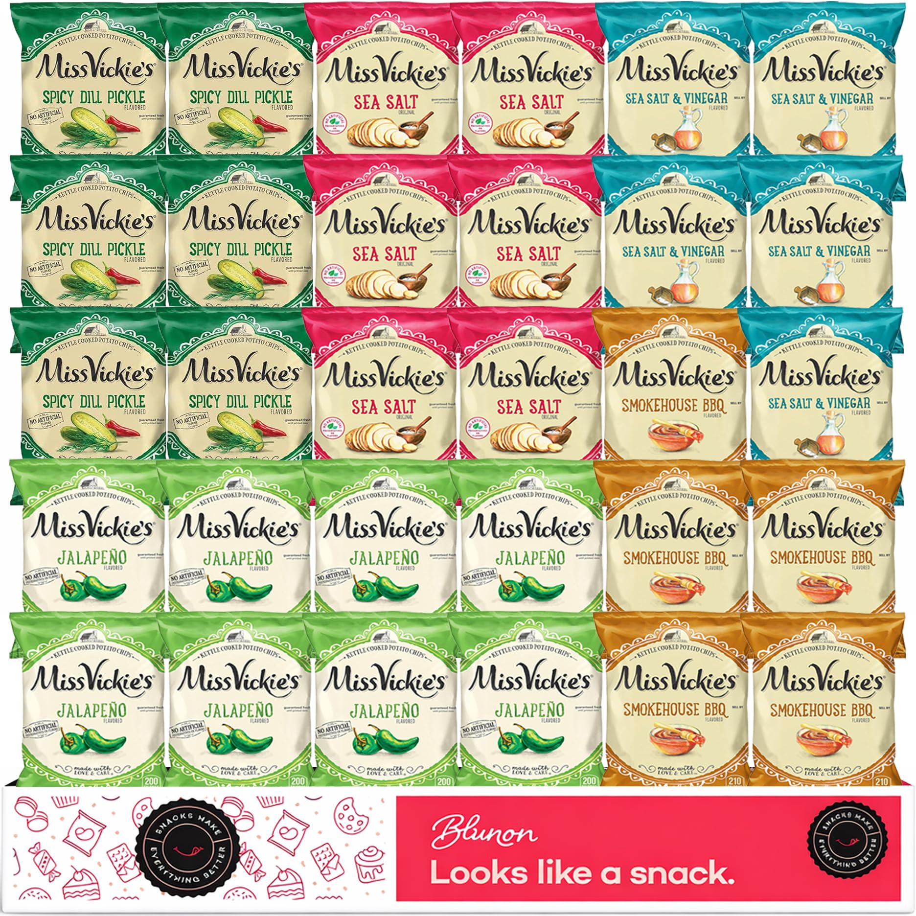 Miss Vickie Potato Chips Variety Pack - Kettle Cooked Bulk Assortment - Care Package Gift Box (30 Count)