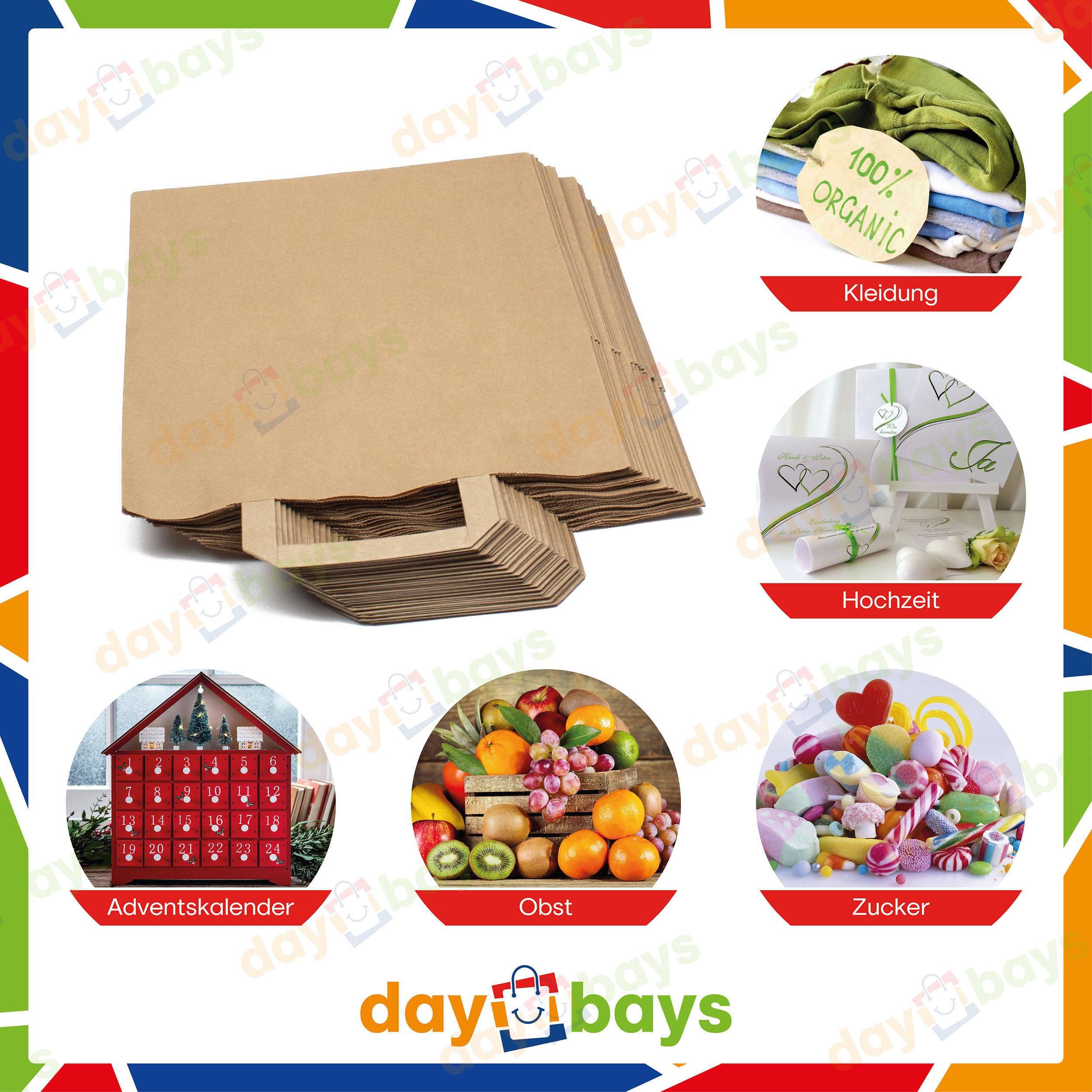 Papiertüten 26+20 x 28 cm Braun, 1000 Stk. Geschenktüten Papiertragetaschen mit Henkel aus Kraftpapier, Papiertaschen Geschenktüte Papiertüte klein (1000)