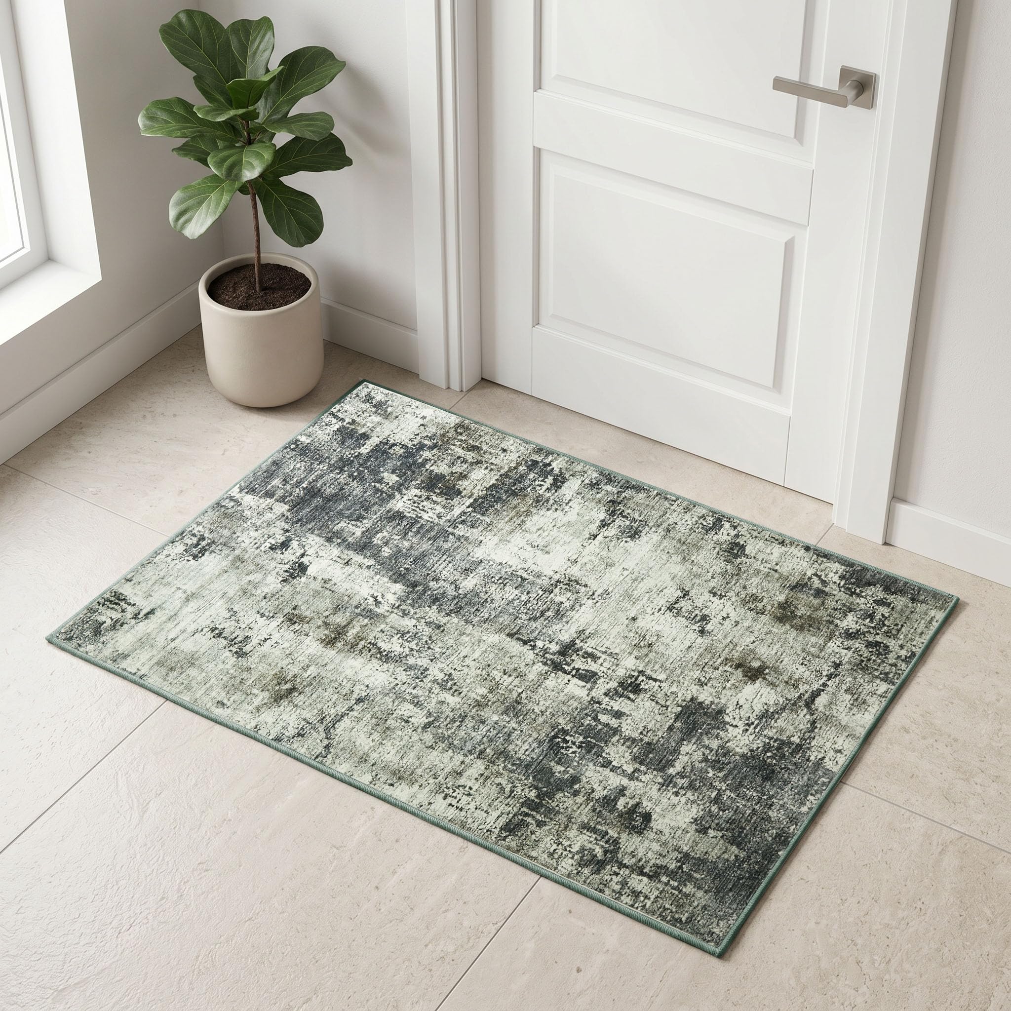 Hafaa Machine Washable Bedside Small Rug 40x60 cm - Soft Short Pile Area Rugs for Bedroom Entrway Non Slip Floor Carpet Door Traditional Vintage Design Cashmere Mat For Kitchen Bathroom, Frost
