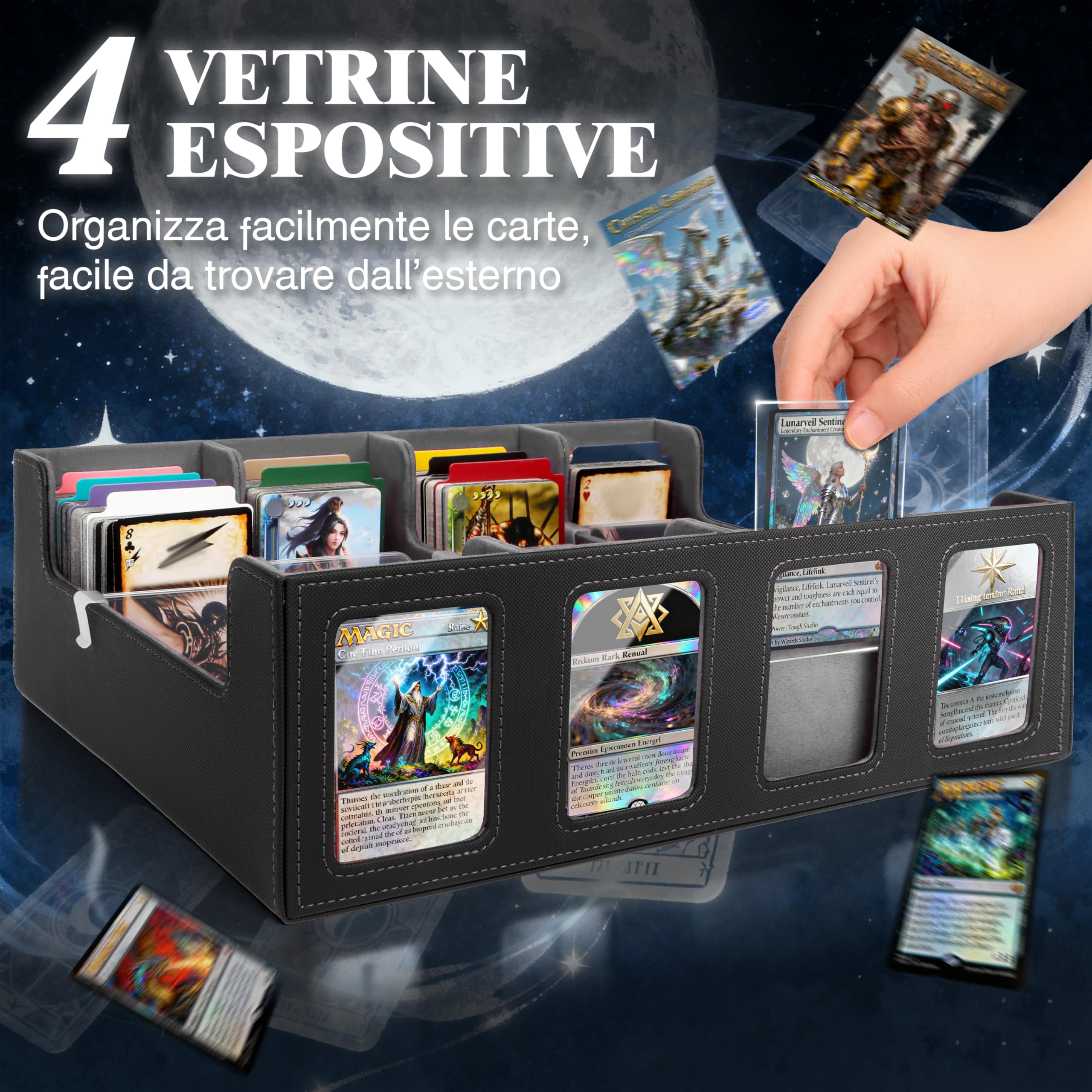 Charmofun Deck Box per Carte, Magnetic Scatola di Carte da Collezione per Oltre 2800+, Porta Deck con Pelle PU e Chiusura Magnetica, 10 Divisori per Carte, 4 Clip Divisorie (Grigio, 2400+)