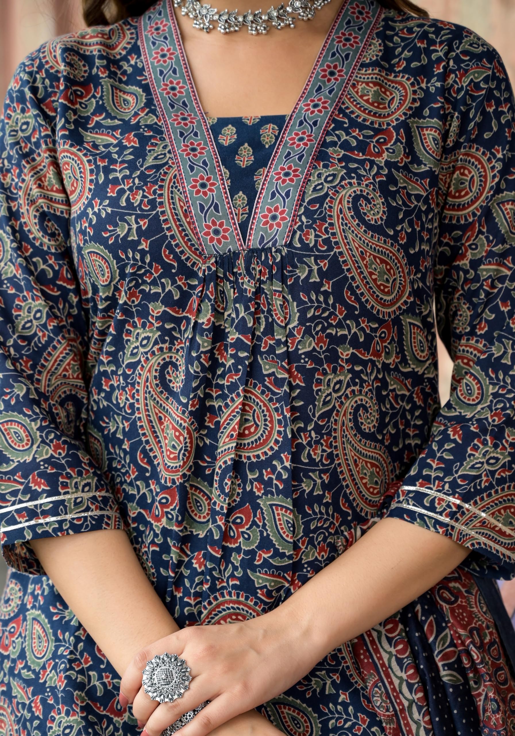 KLOSIA Viscose Women Printed Kurta Set And Pant With Dupatta (Medium) Blue 1