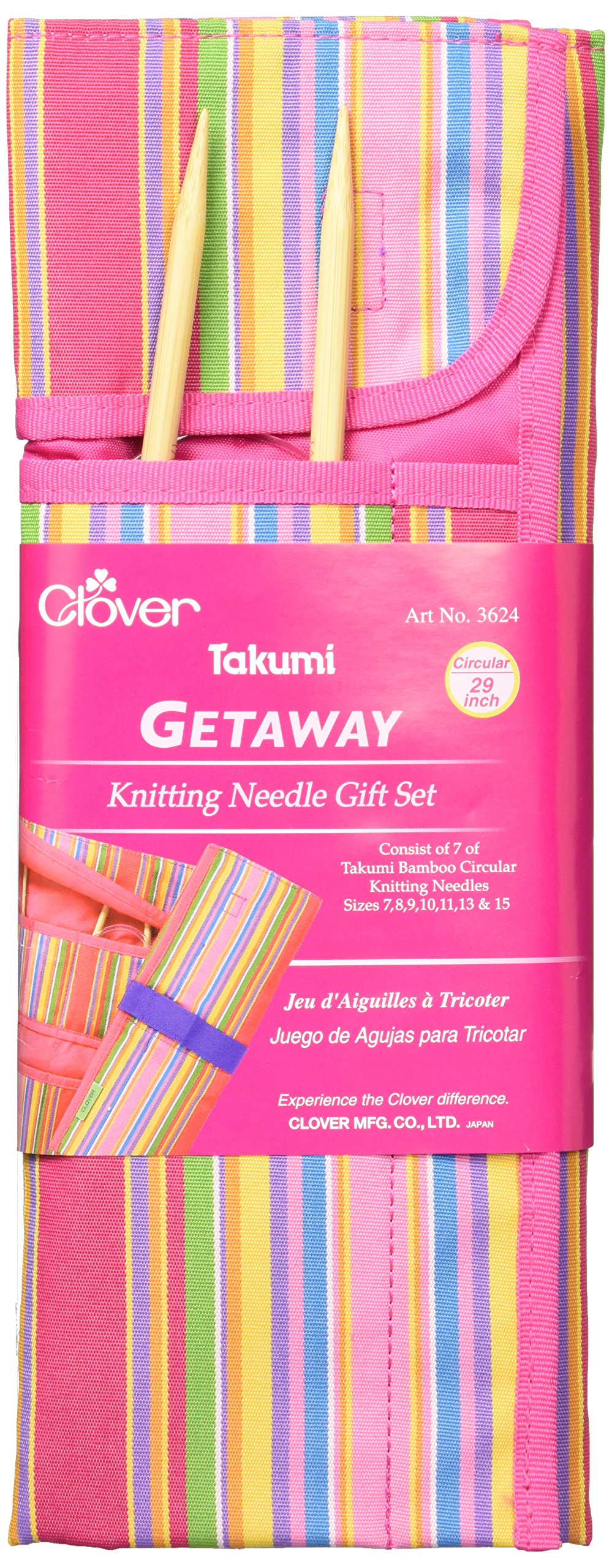 Clover Getaway Takumi - Ferri da maglia circolari in bambù, confezione regalo per 73,7 cm, misure 7-15
