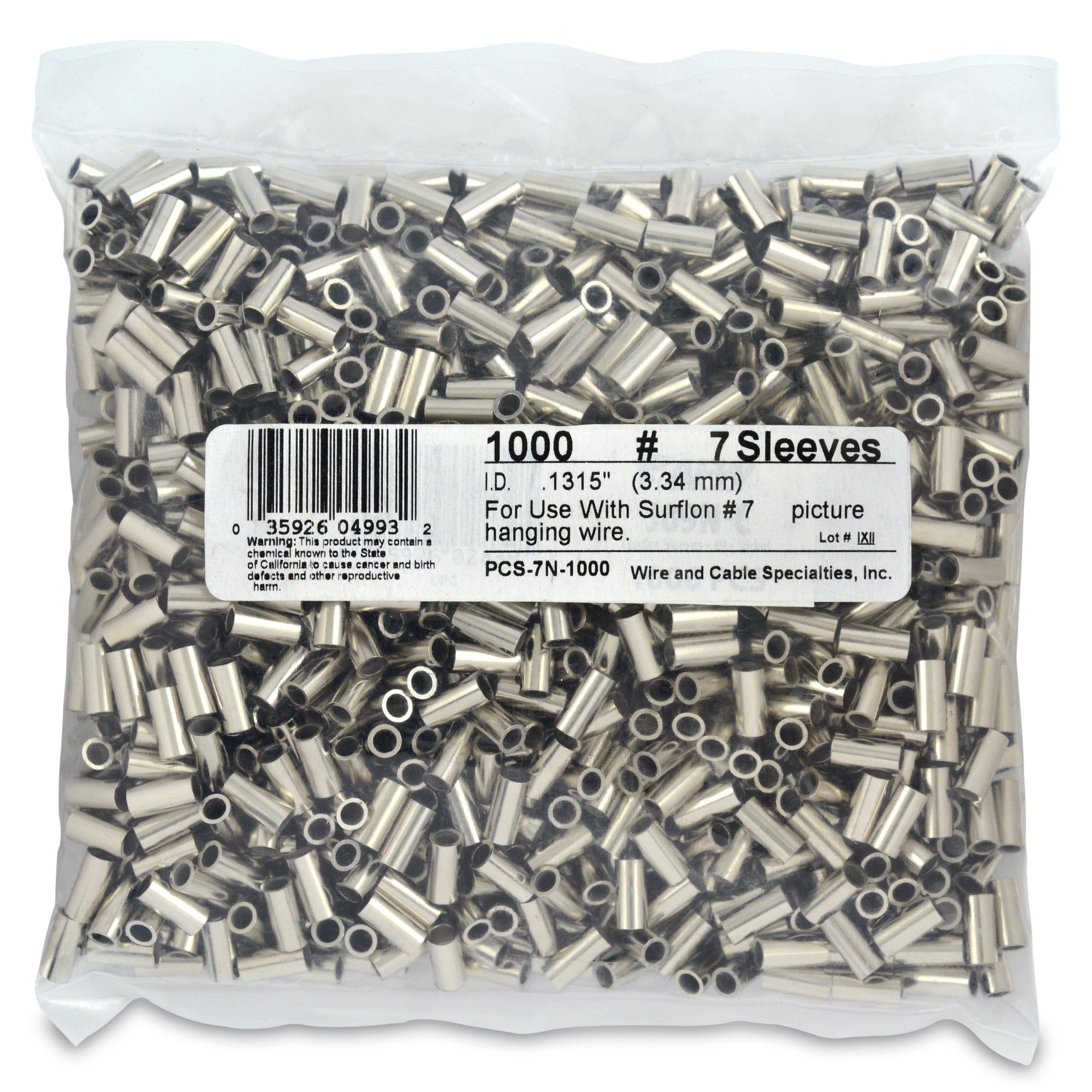 Surflon Size 7-1000-Piece Picture Wire Crimping Sleeves, Bright