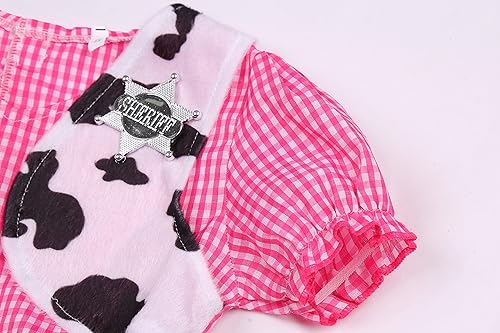 Miniatura 4 de Disfraz de vaquera para niñas, vestido de vaquera occidental de Halloween con sombrero de vaquero rosa