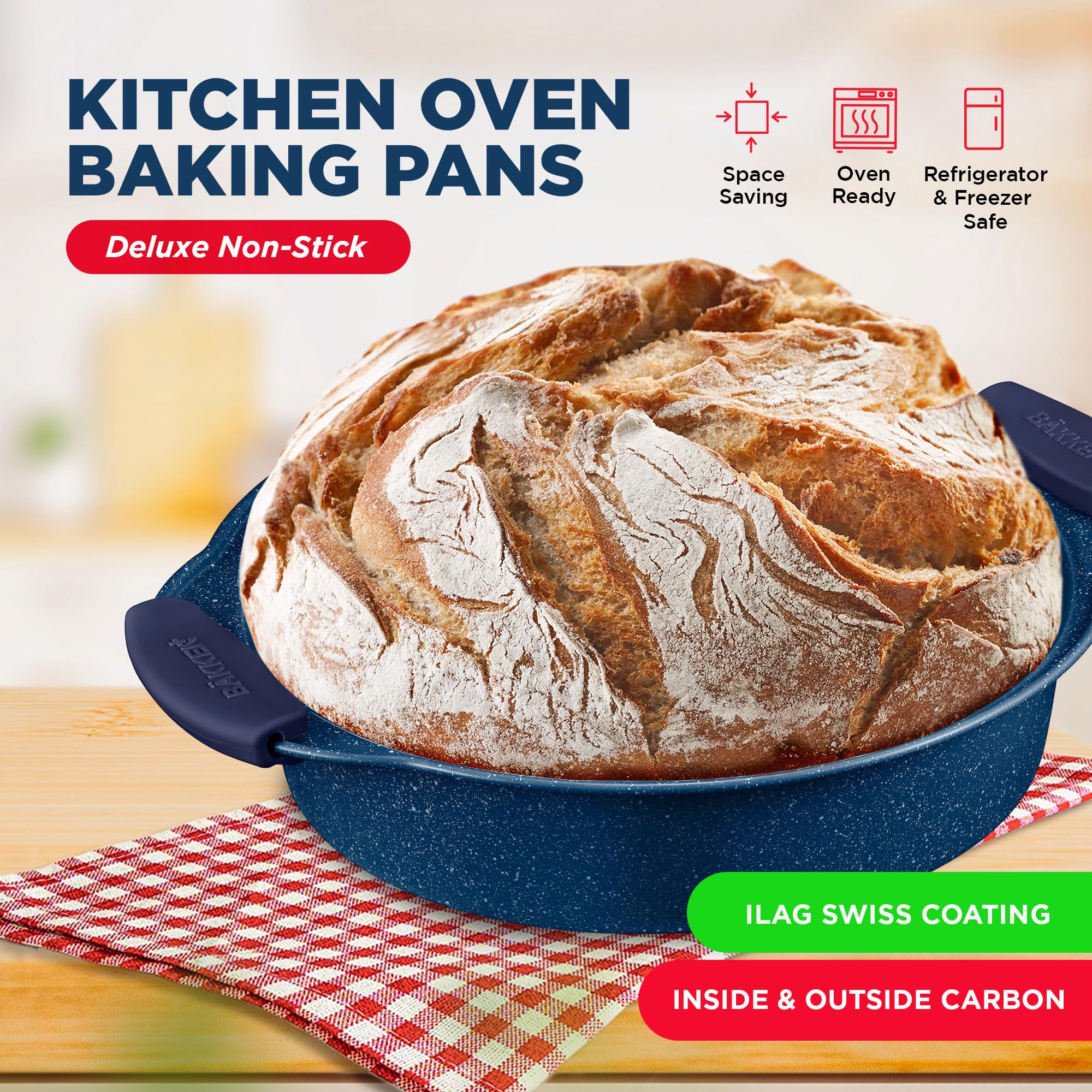 Bakken 8-Piece Non-Stick Bakeware Set - Carbon Steel, Red Silicone Handles, Oven Safe Up To 450°F