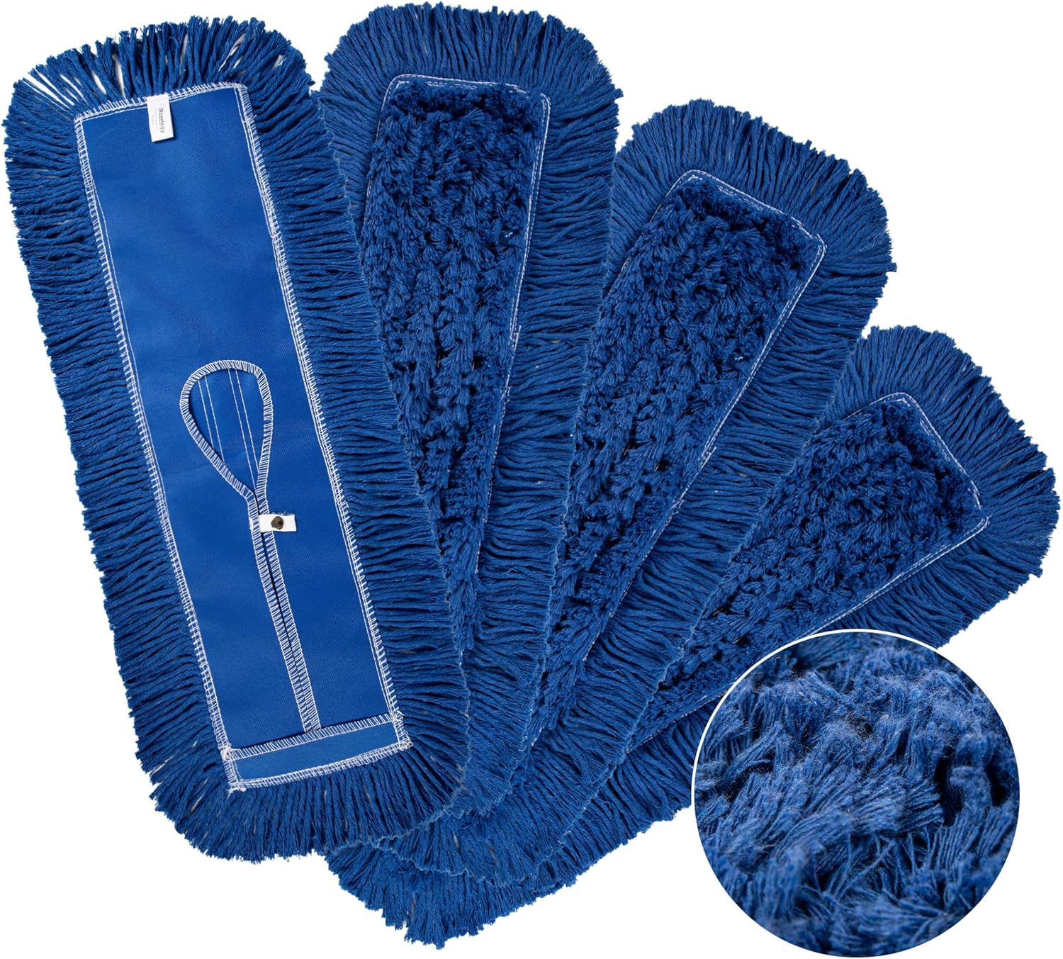 iDeaology 4 Pack - 24-Inch Washable Dust Mop Heads – Full Cloth, Extra Durable, Easy Button - No Clinging to Hair or Fur, Easy to Use Replacement for Commercial and Home Cleaning