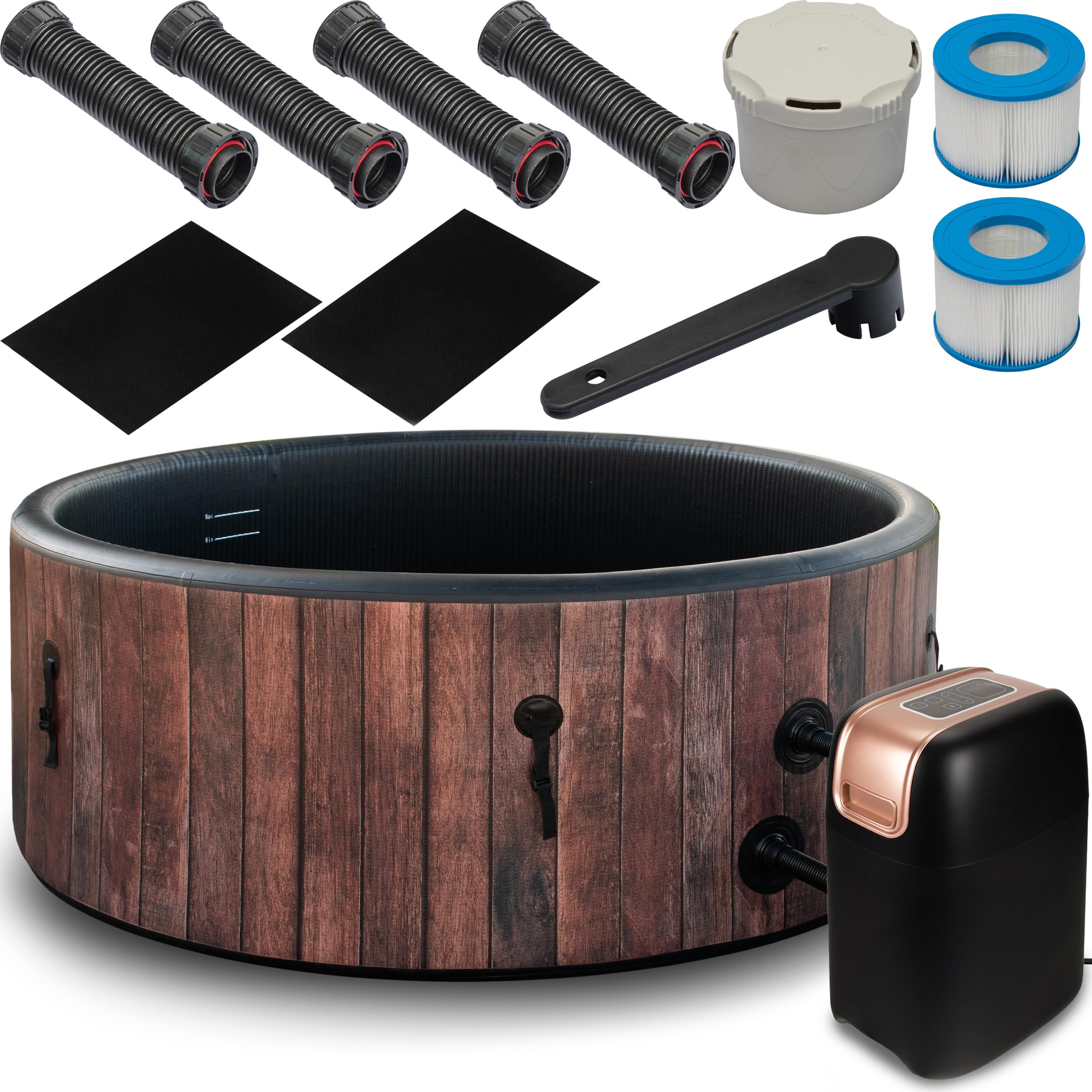 COIL Ogród SPA Outdoor Winterfest SPA nadmuchiwany – 6 osób, imitacja drewna, wytrzymały materiał DWF, szybkie nadmuchiwanie, wellness hydromasaż (rustykalny)