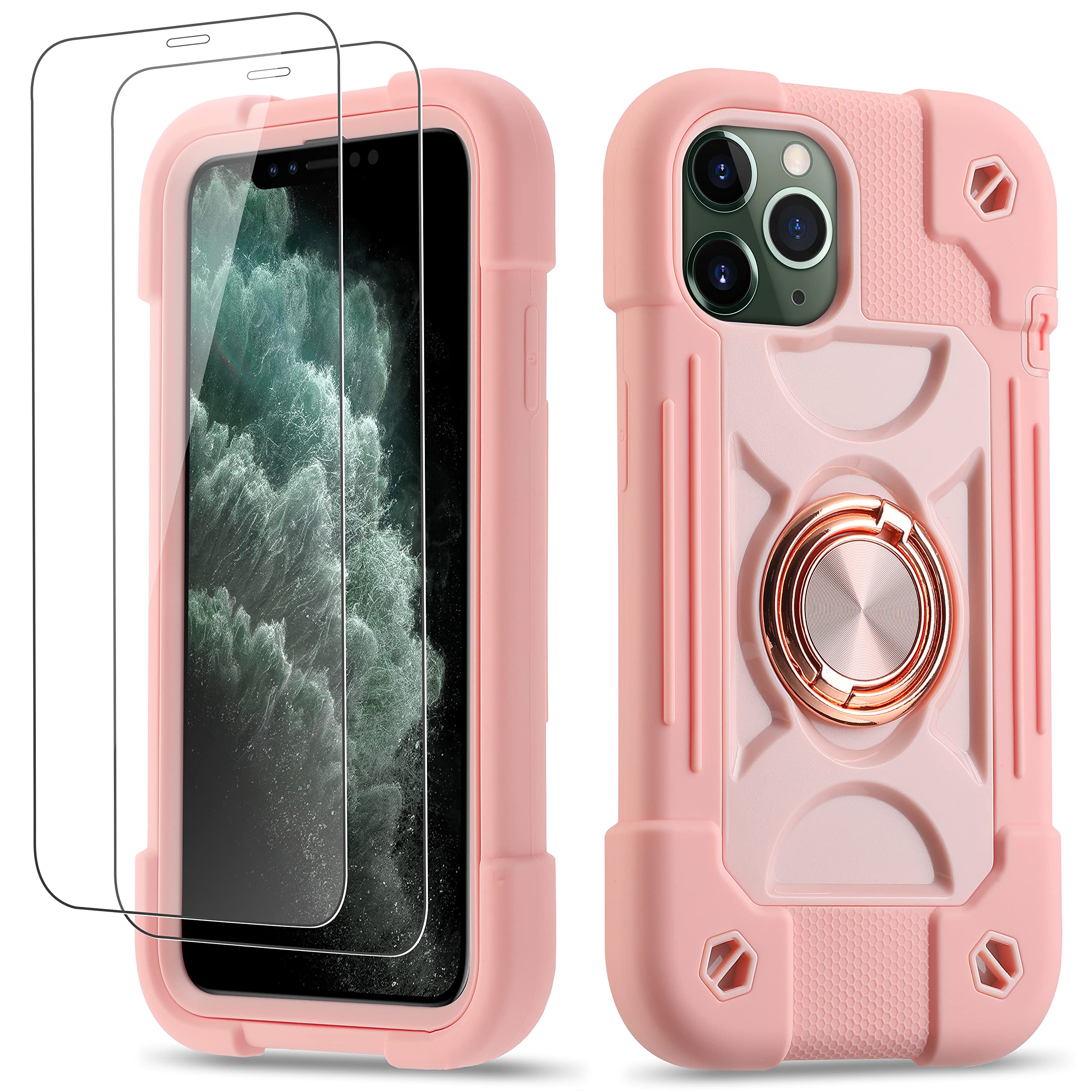 Cookiver for iPhone 11 Pro Max Case 6.5 Inch, with 2 Pack Glass Screen Protector,Heavy-Duty Shockproof Rugged Military Grade Cover with Magnetic Car