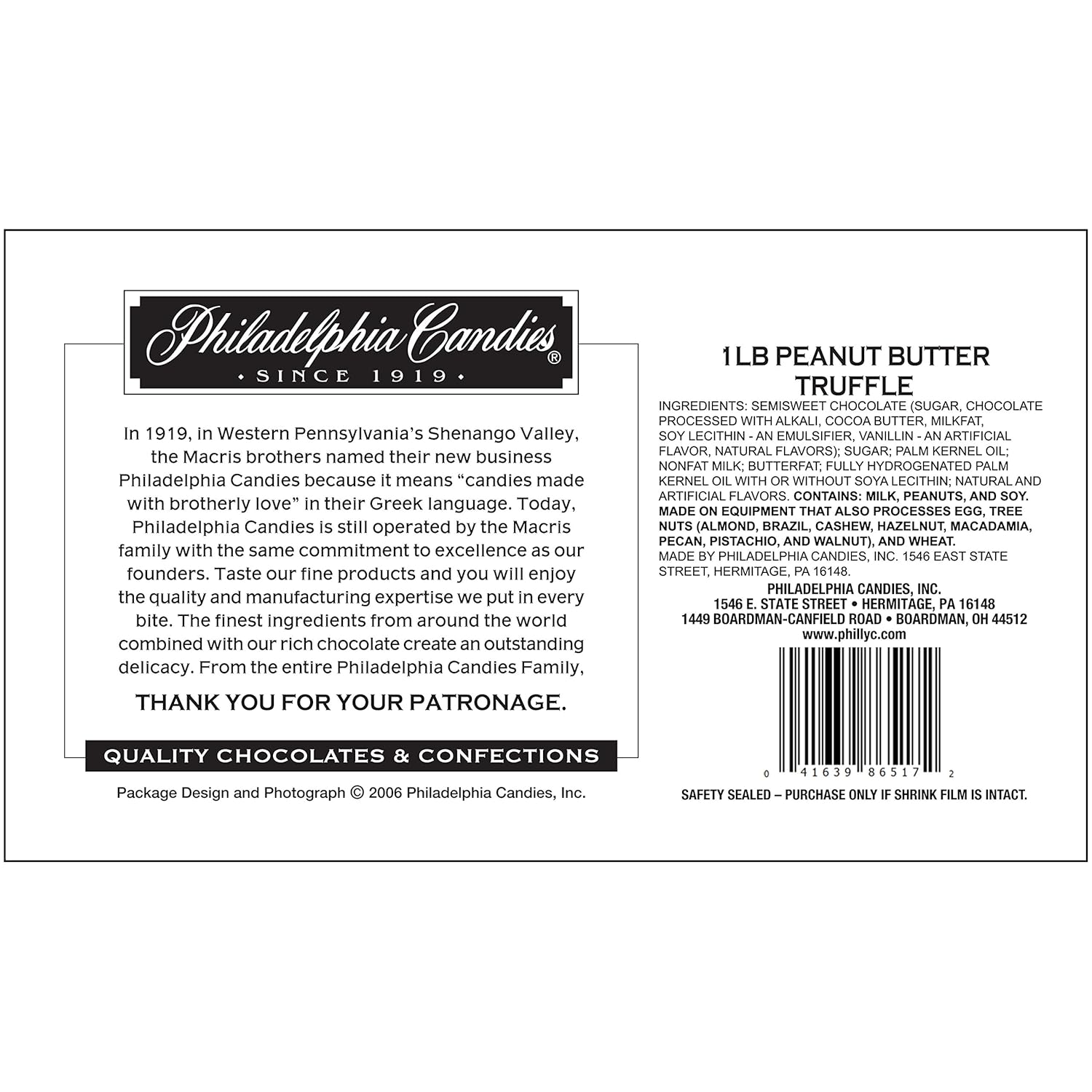 Philadelphia Candies Dark Chocolate Peanut Butter Truffles Net Wt 1 lb